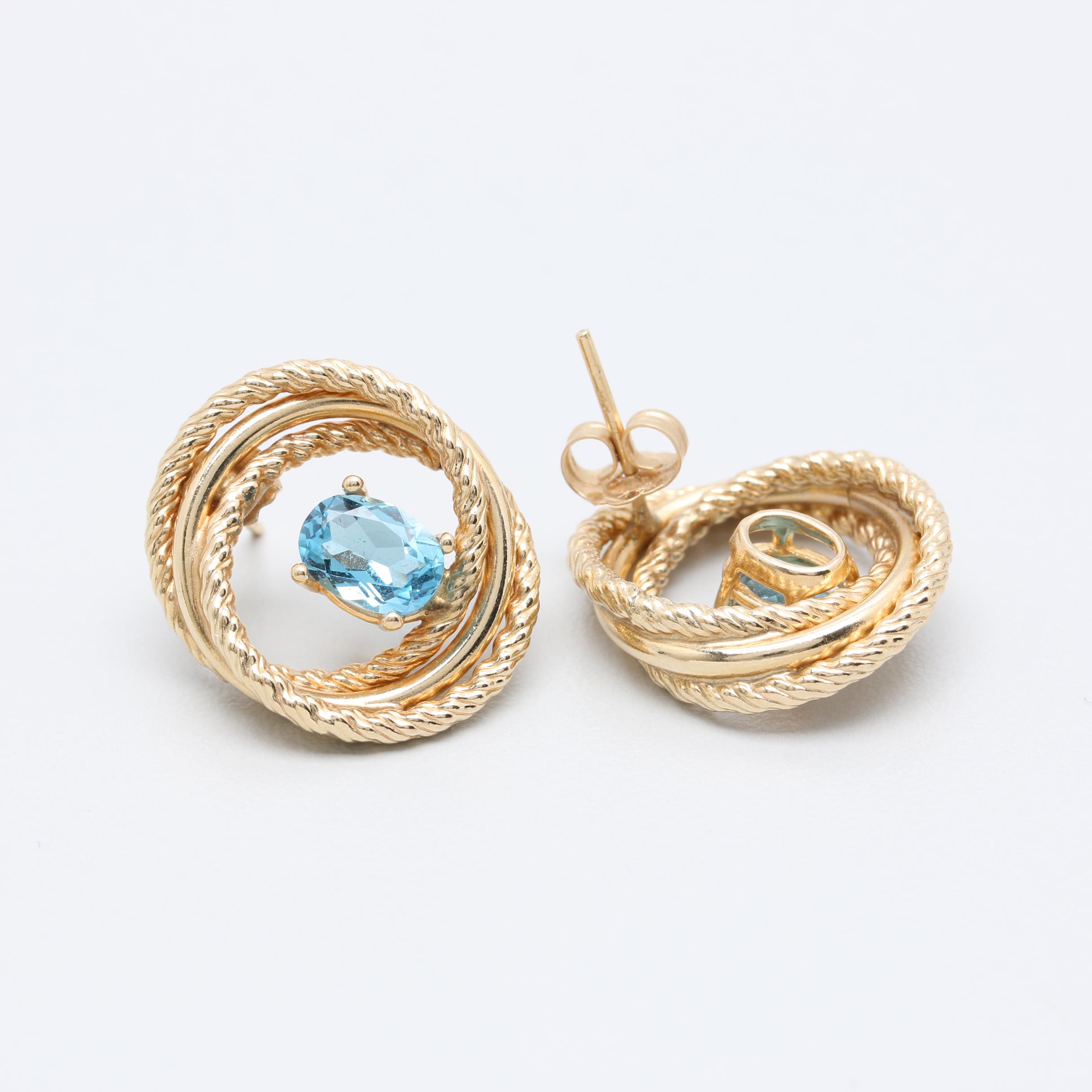 14K Yellow Gold Blue Topaz Earrings