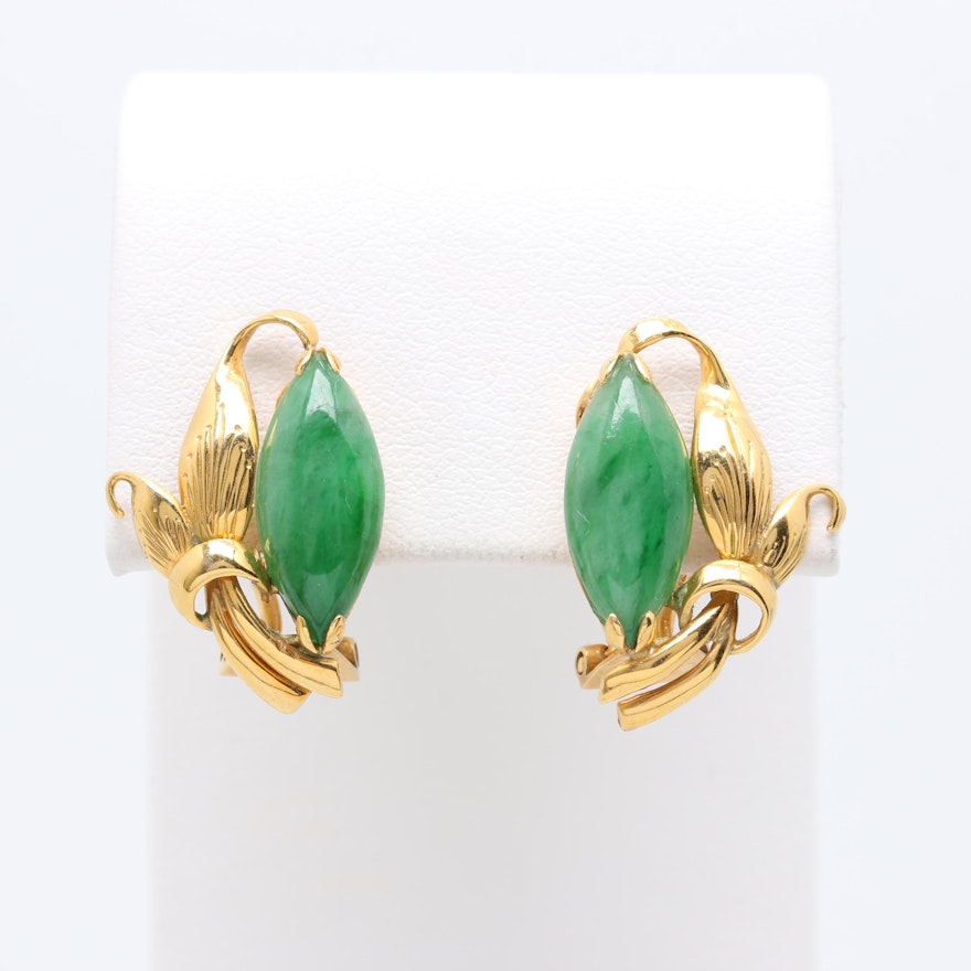 14K Yellow Gold Jadeite Earrings