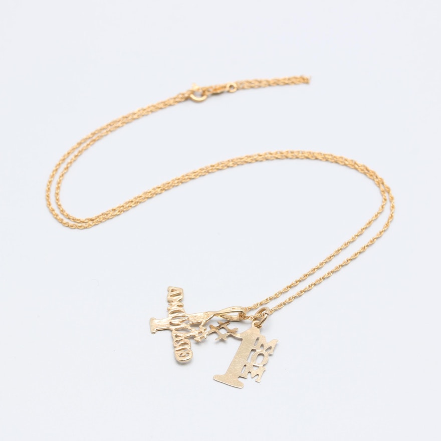 14K Yellow Gold Grandma and Mom Necklace