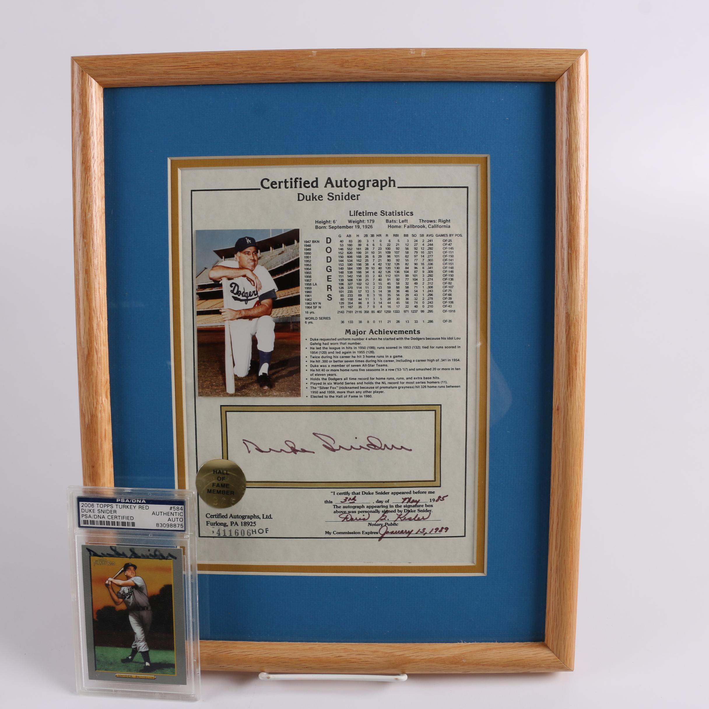 Duke Snider Autographed Display and Topps Turkey Red Card