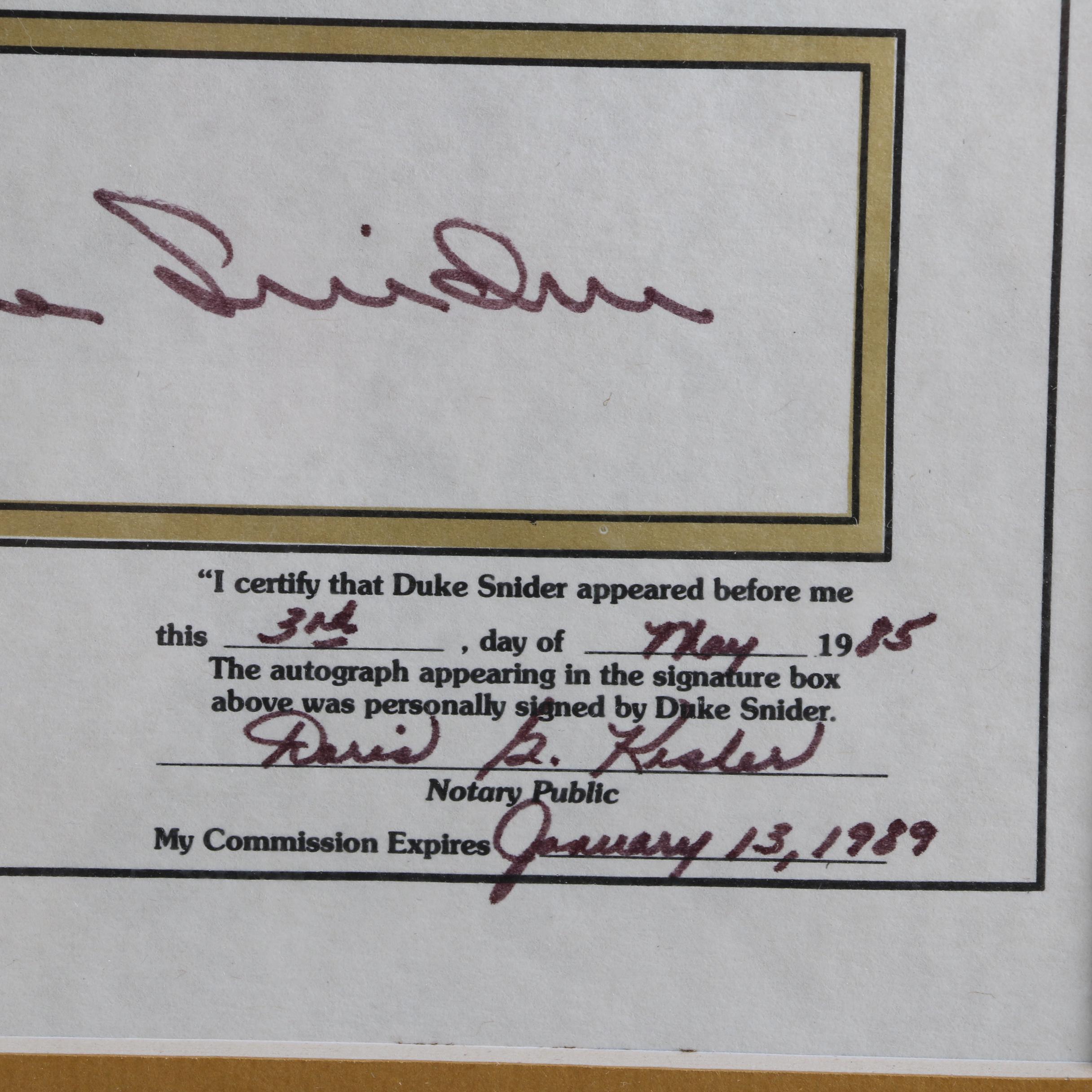 Duke Snider Autographed Display and Topps Turkey Red Card