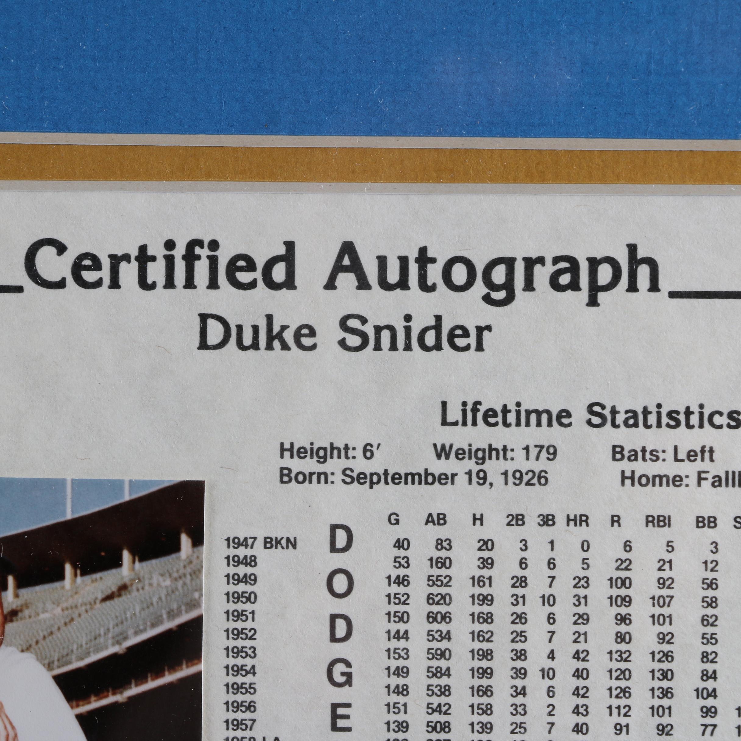 Duke Snider Autographed Display and Topps Turkey Red Card