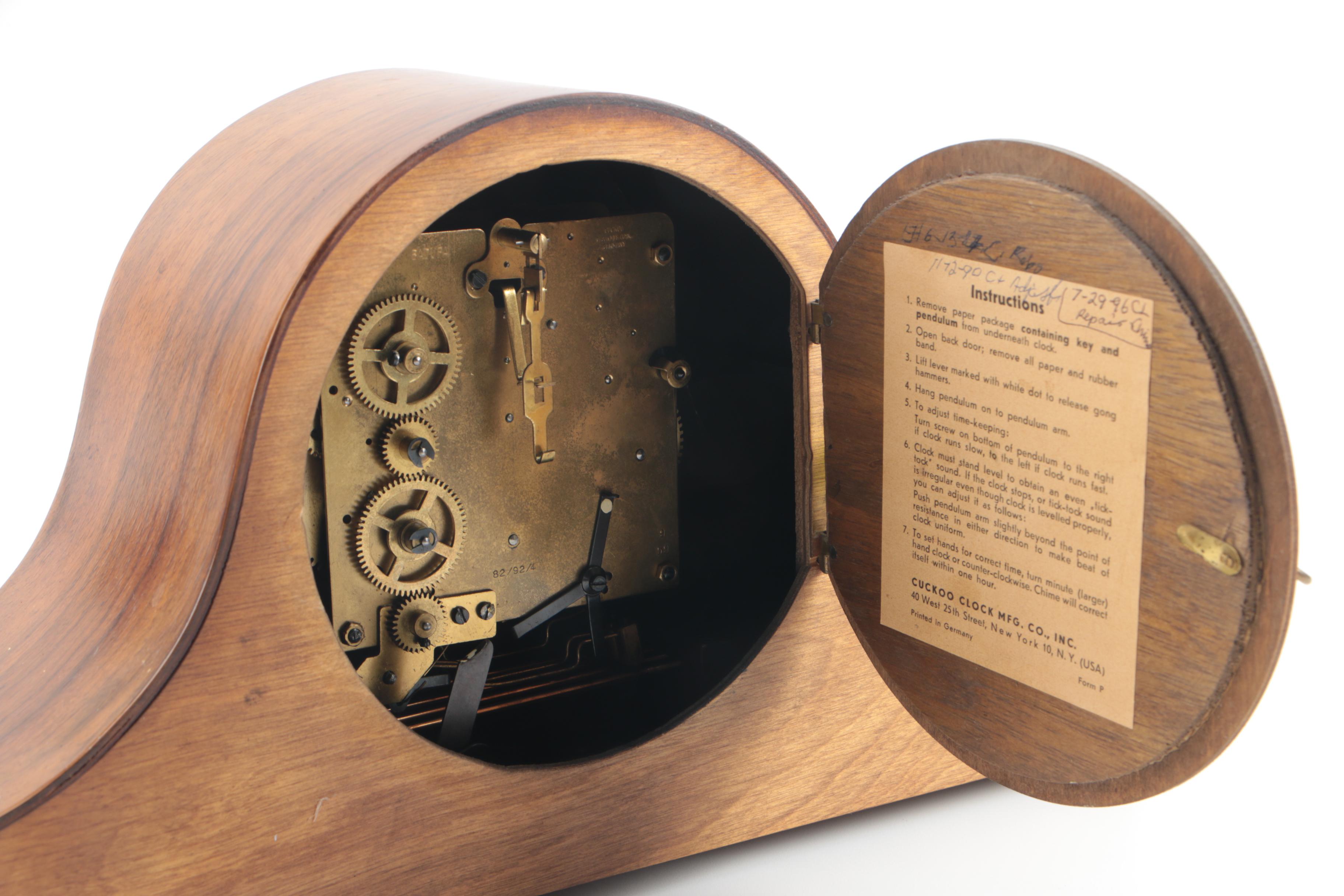 Vintage Linden Tambour Mantel Clock by Cuckoo Clock Mfg. Co.