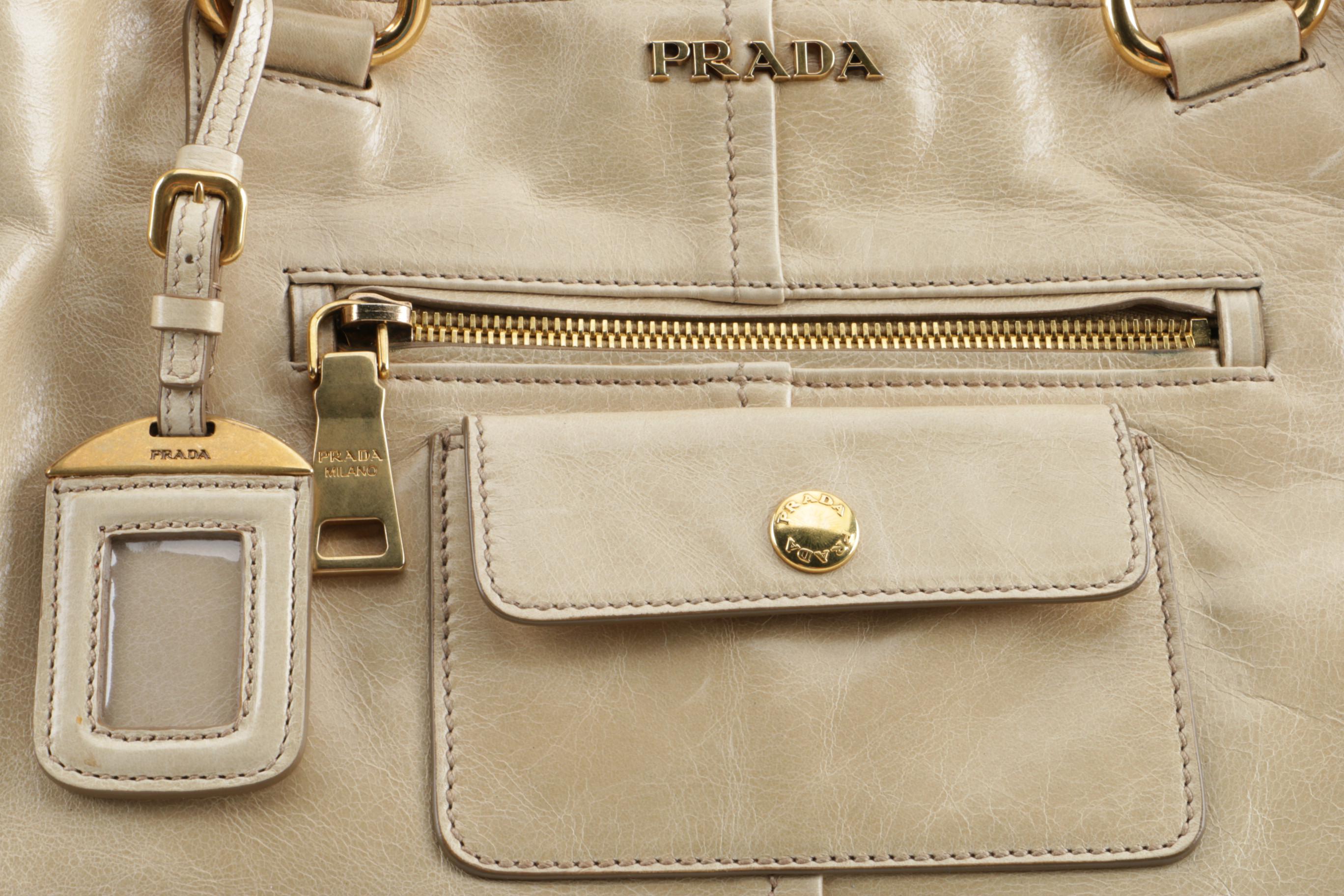 Prada Beige Leather Tote Bag