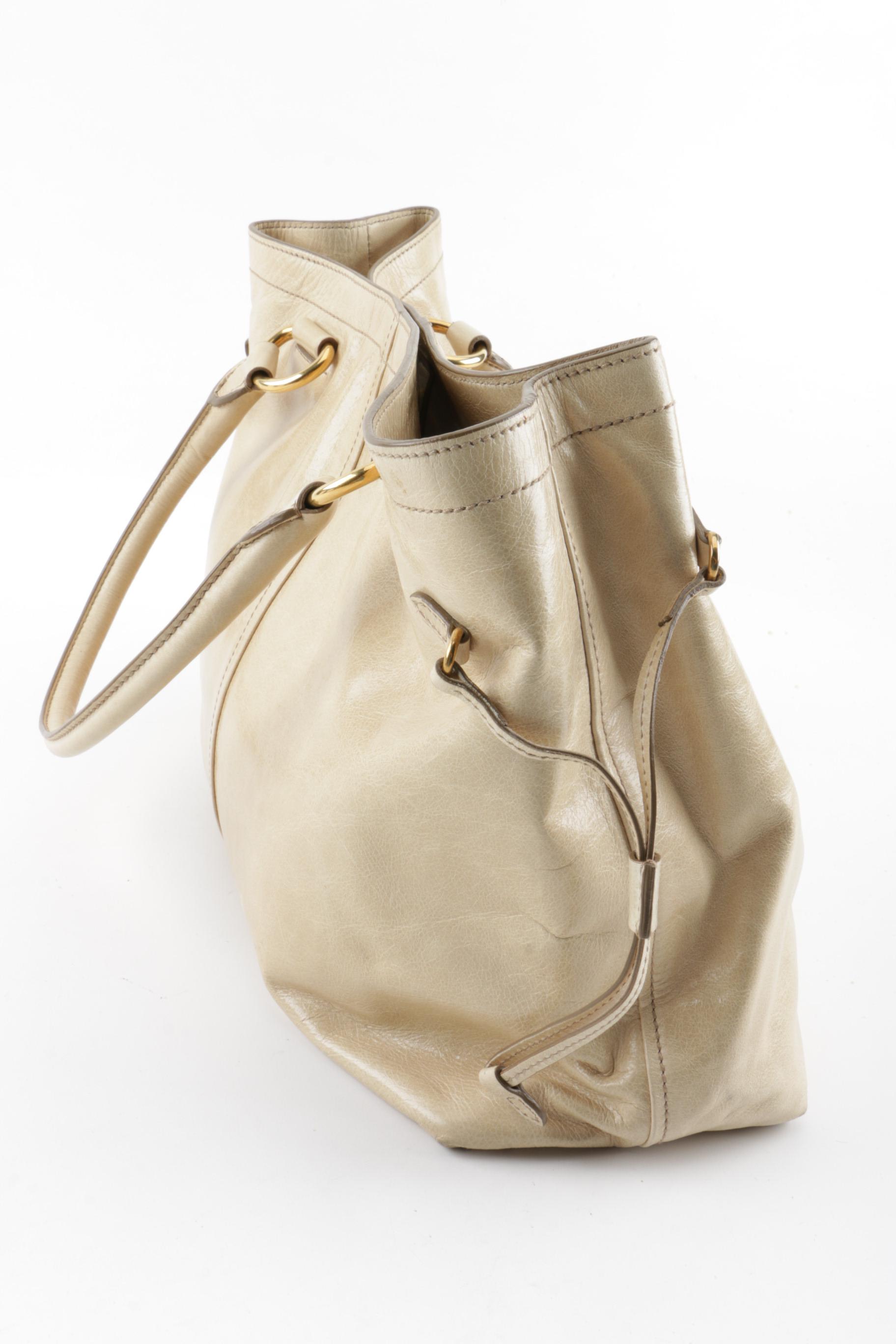 Prada Beige Leather Tote Bag