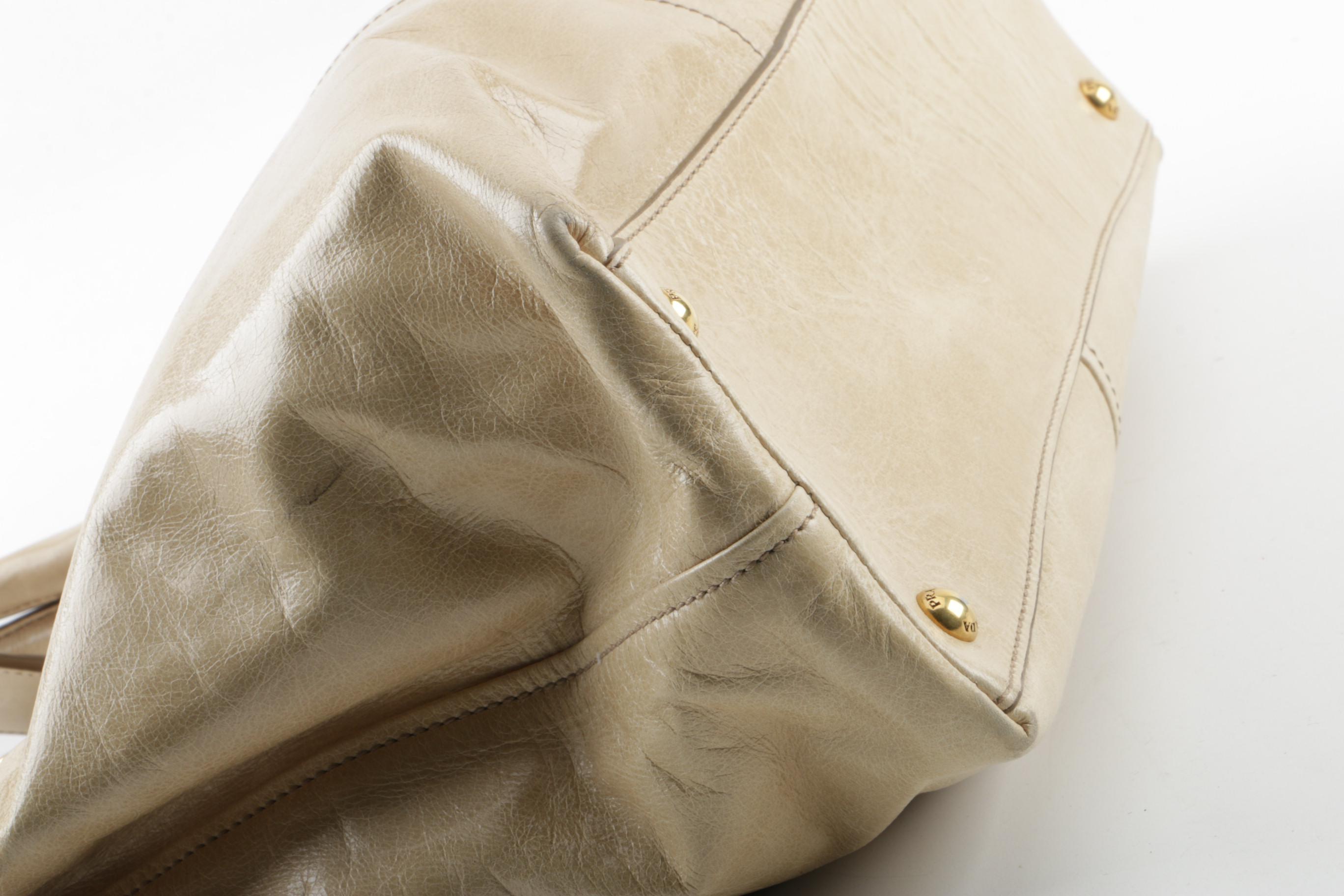 Prada Beige Leather Tote Bag