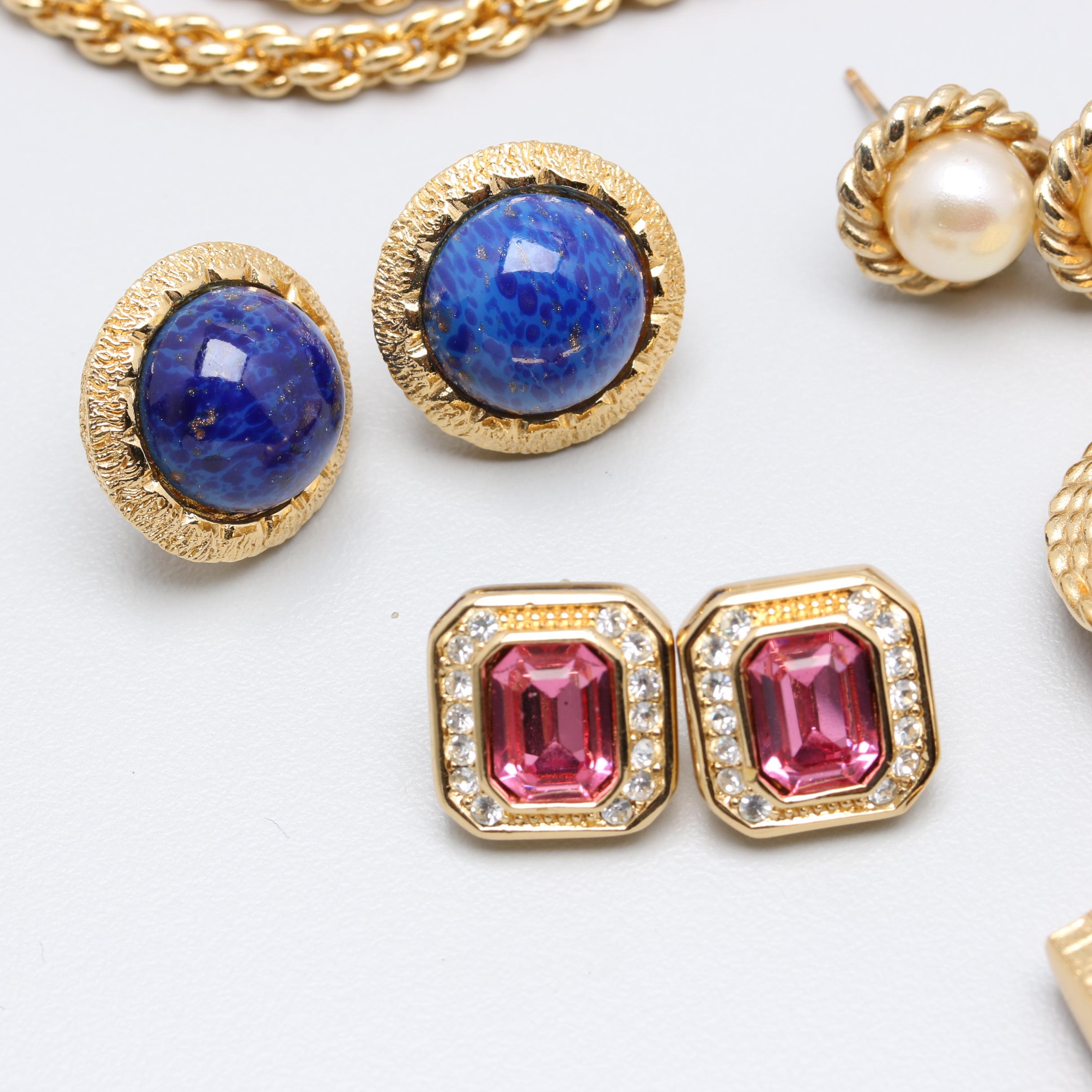 Vintage Christian Dior Costume Imitation Pearl and Imitation Lapis Lazuli Jewery