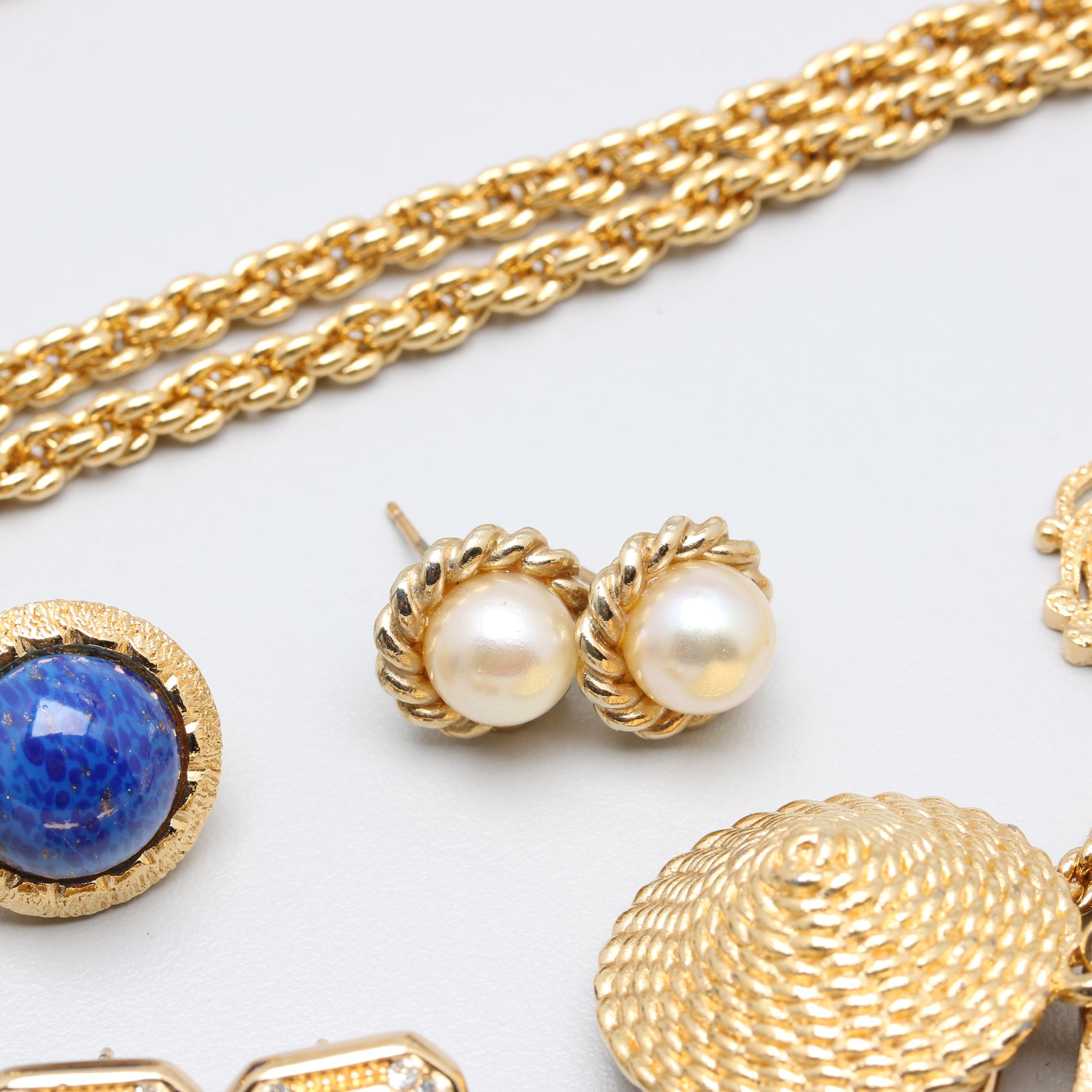 Vintage Christian Dior Costume Imitation Pearl and Imitation Lapis Lazuli Jewery