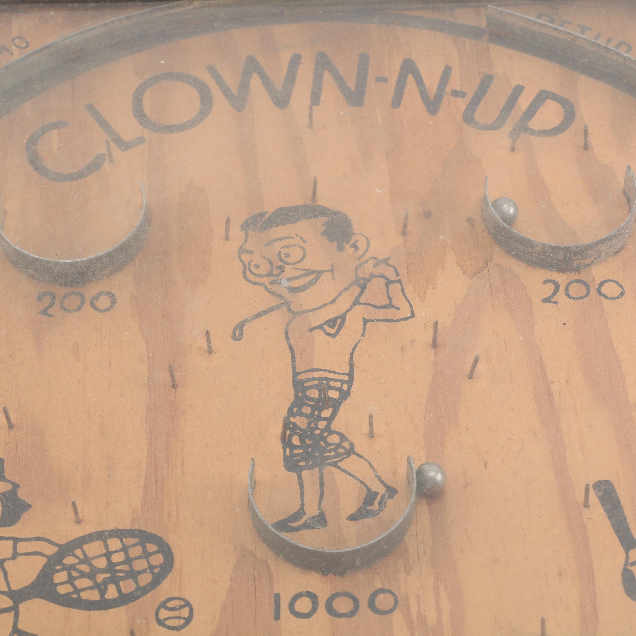 1930s "Clown-N-Up" Mechanical Pinball Bagatelle Game