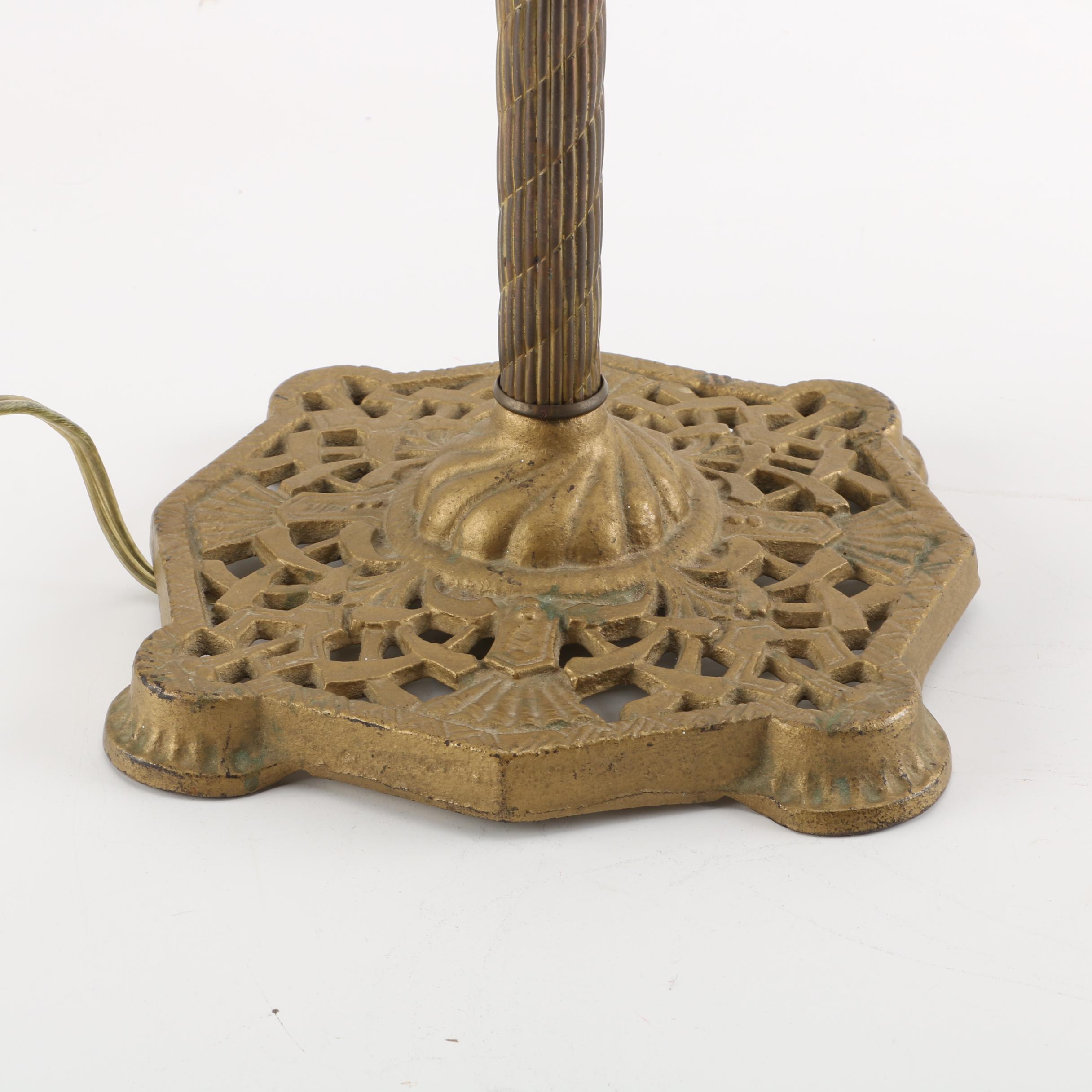 Vintage White and Pink Glass Globe Arched Arm Table Lamp