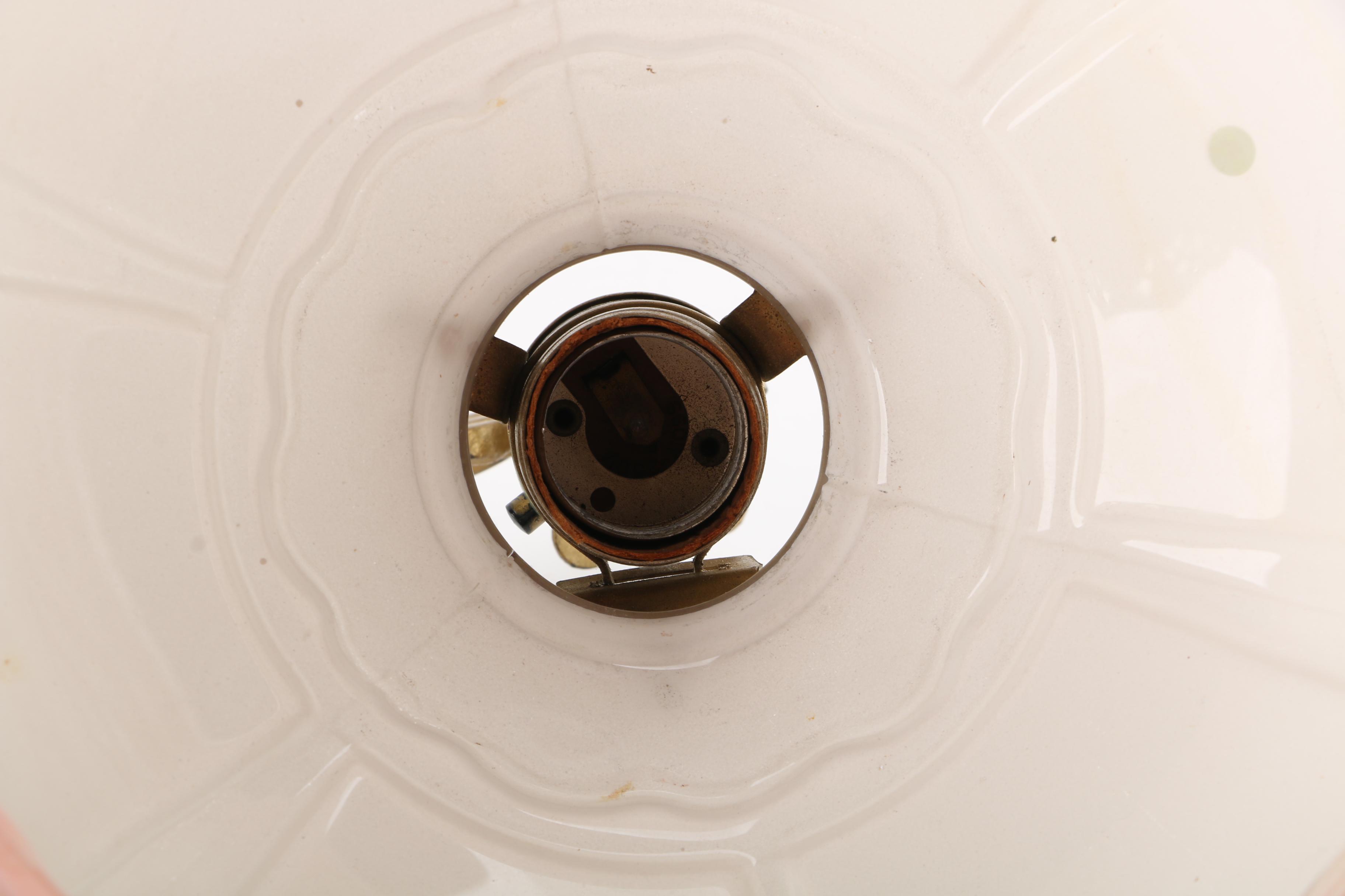 Vintage White and Pink Glass Globe Arched Arm Table Lamp