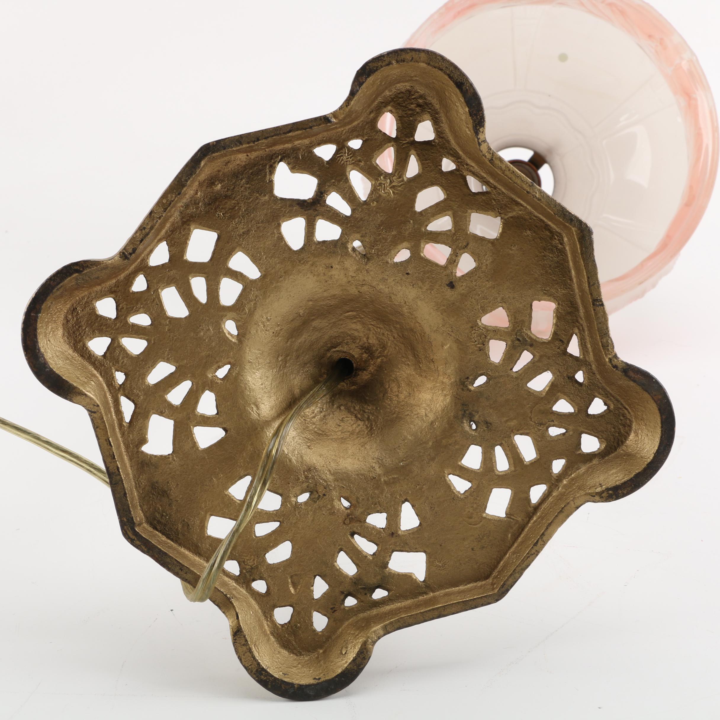 Vintage White and Pink Glass Globe Arched Arm Table Lamp