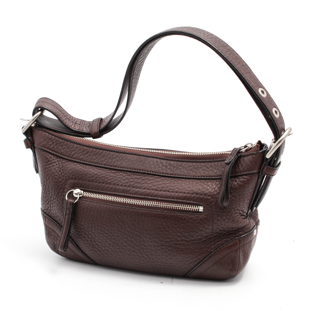 Coach Brown Pebbled Leather Hobo Handbag