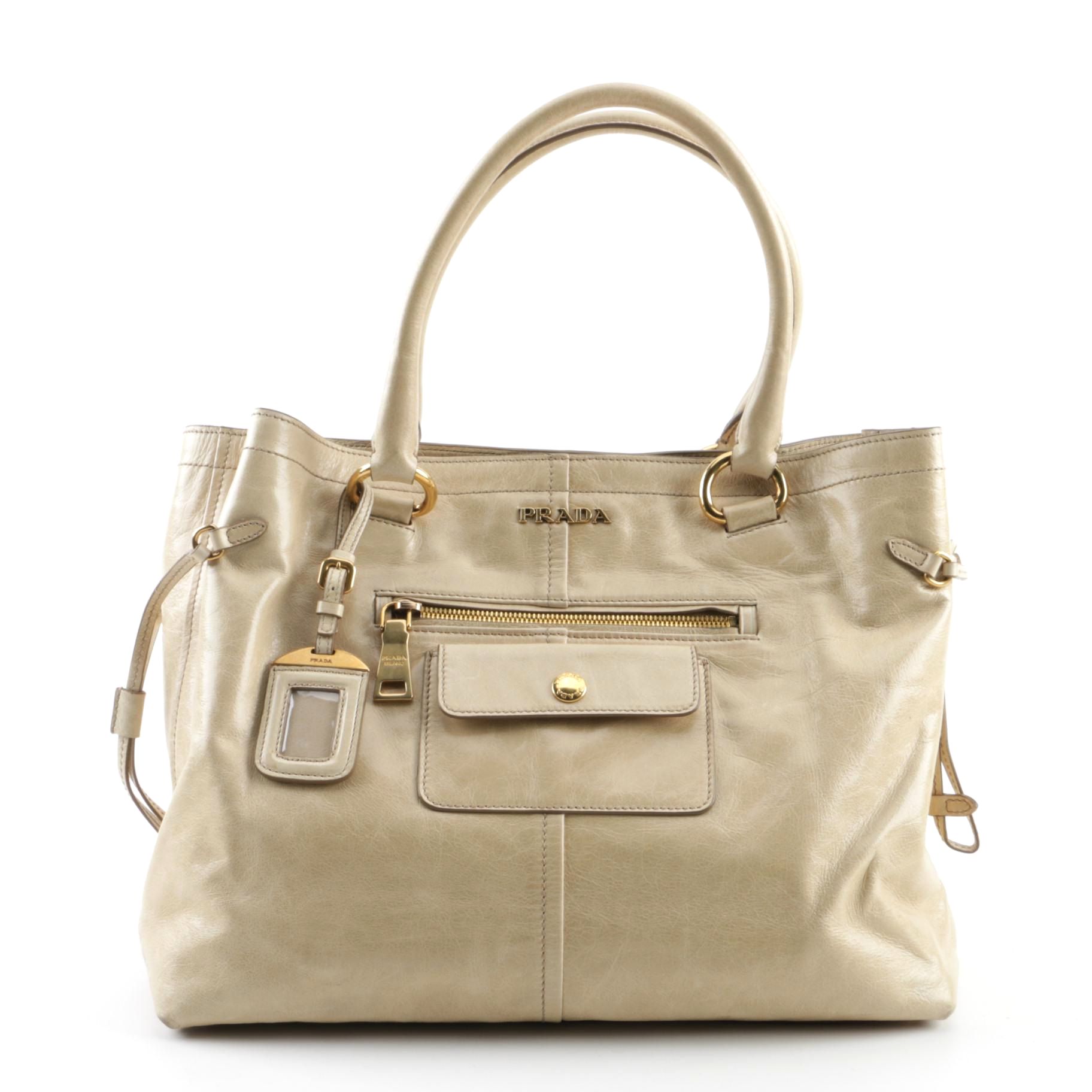 Prada Beige Leather Tote Bag