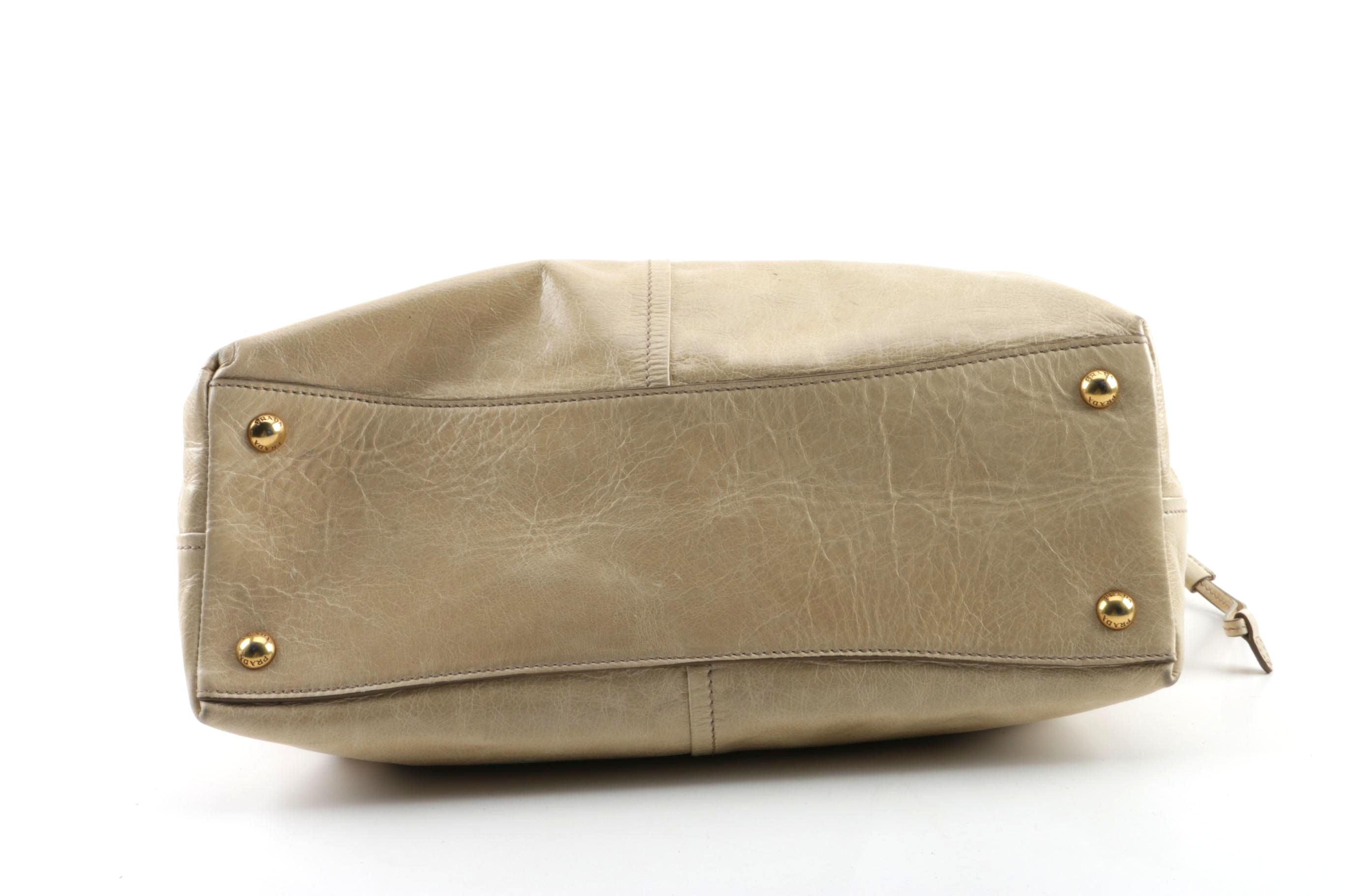 Prada Beige Leather Tote Bag