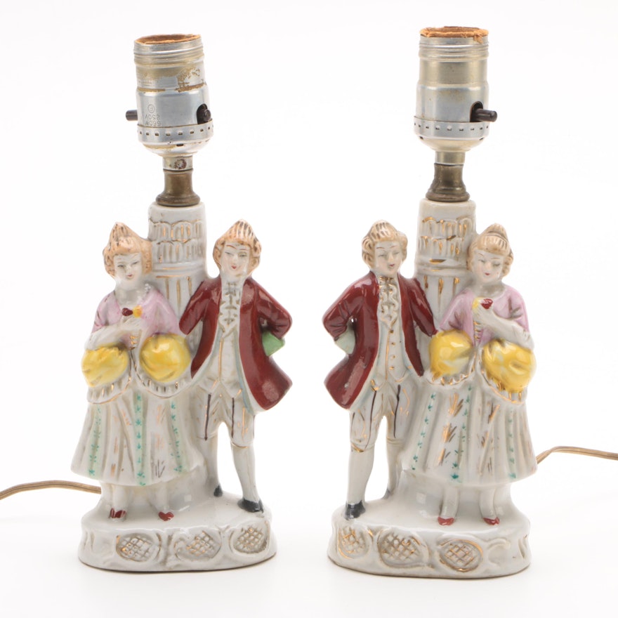 Vintage Japanese Porcelain Figural Table Lamps