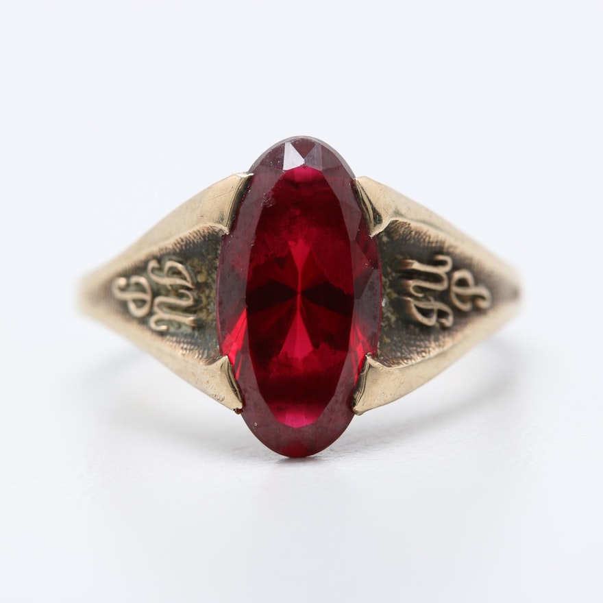 10K Yellow Gold Synthetic Ruby Ring