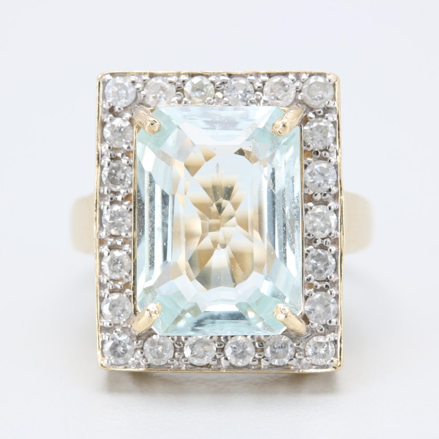 14K Yellow Gold 5.52 CT Aquamarine and Diamond Ring