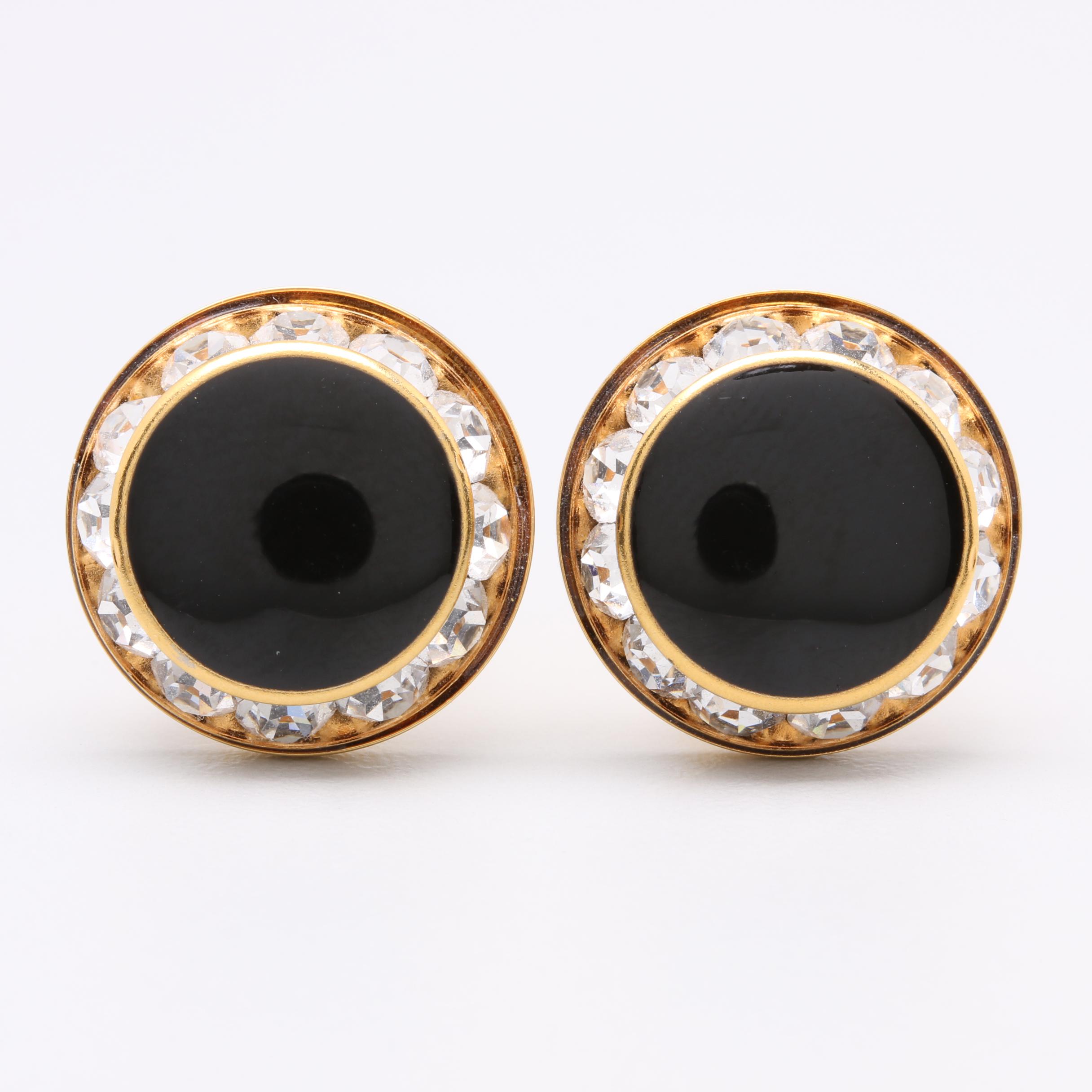 Gold Tone Black Glass Cufflinks with Foilback Accents