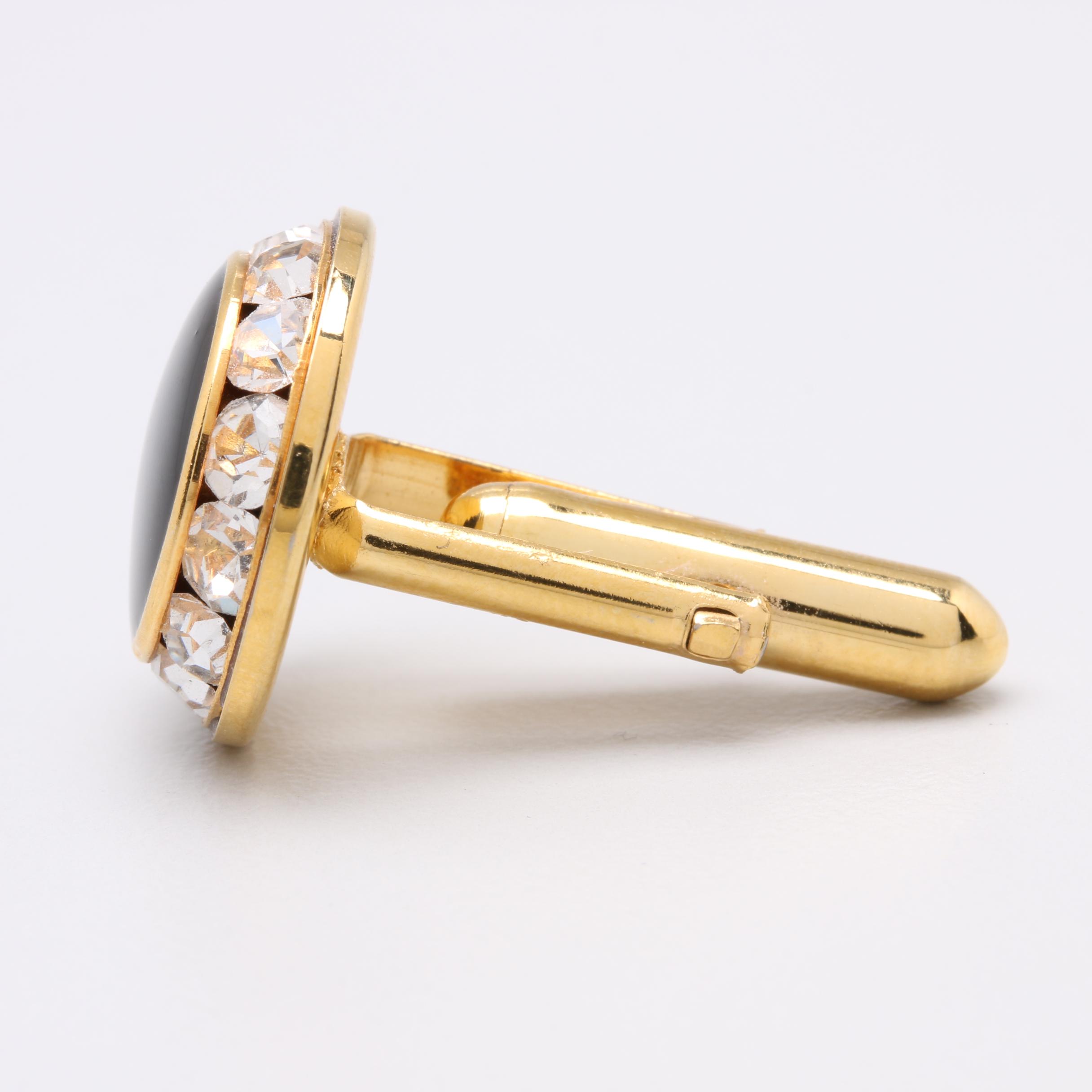 Gold Tone Black Glass Cufflinks with Foilback Accents