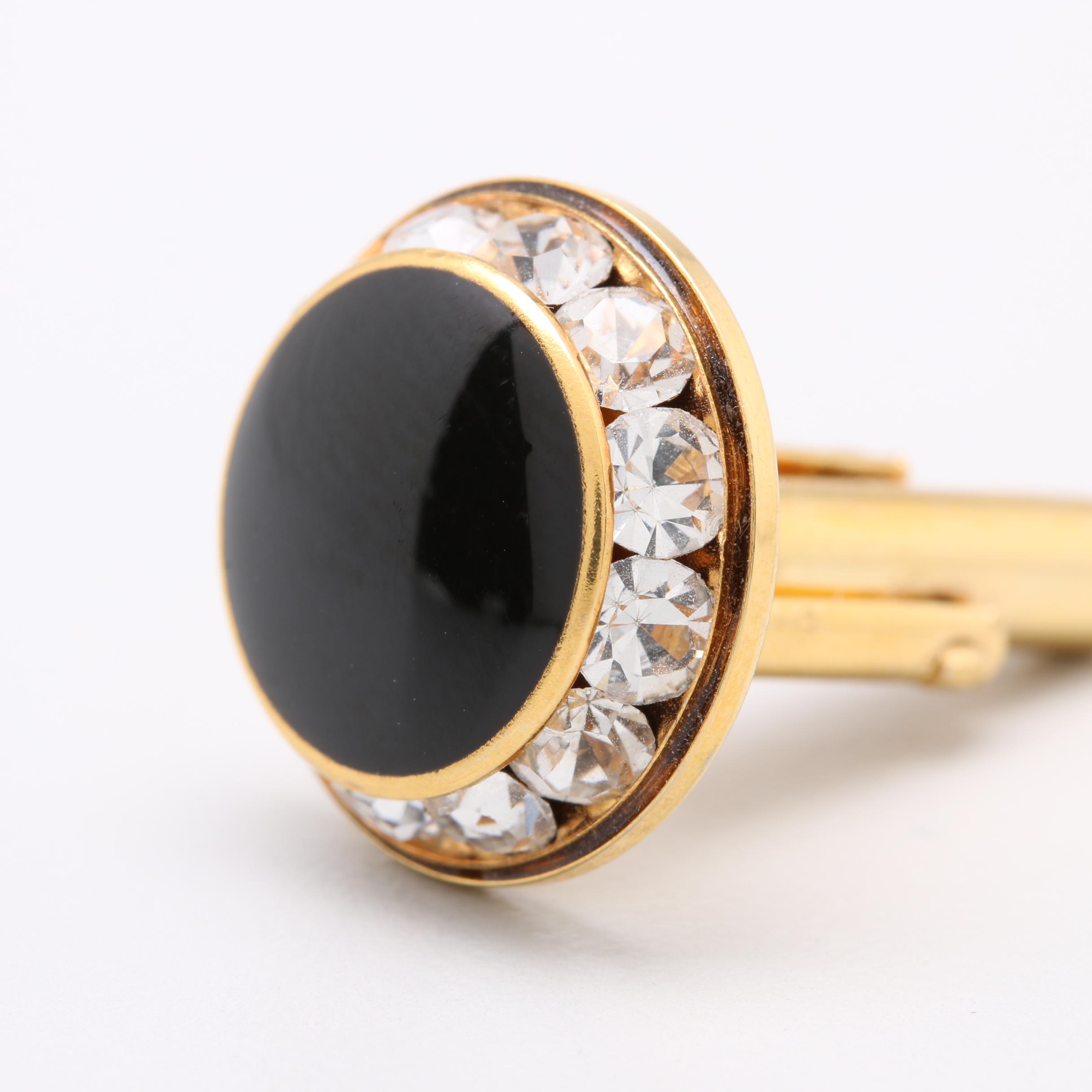Gold Tone Black Glass Cufflinks with Foilback Accents