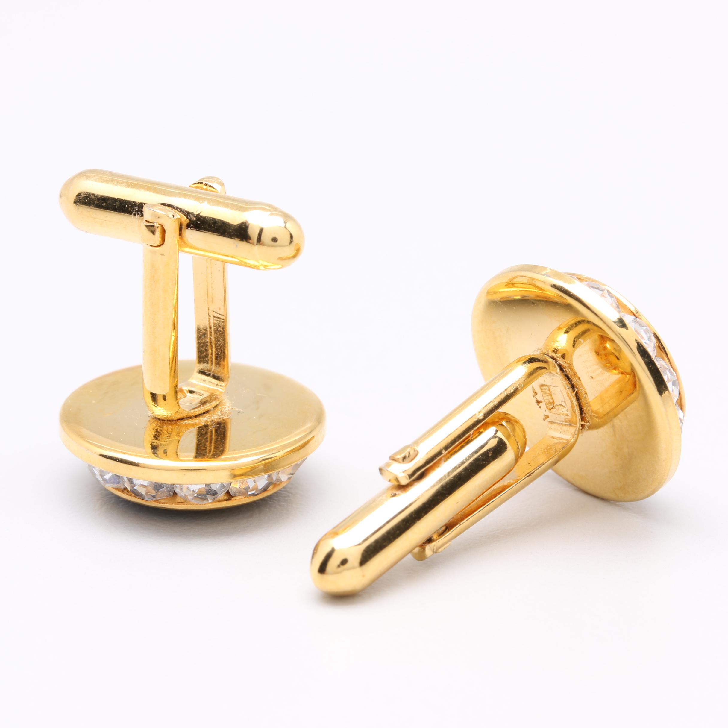 Gold Tone Black Glass Cufflinks with Foilback Accents