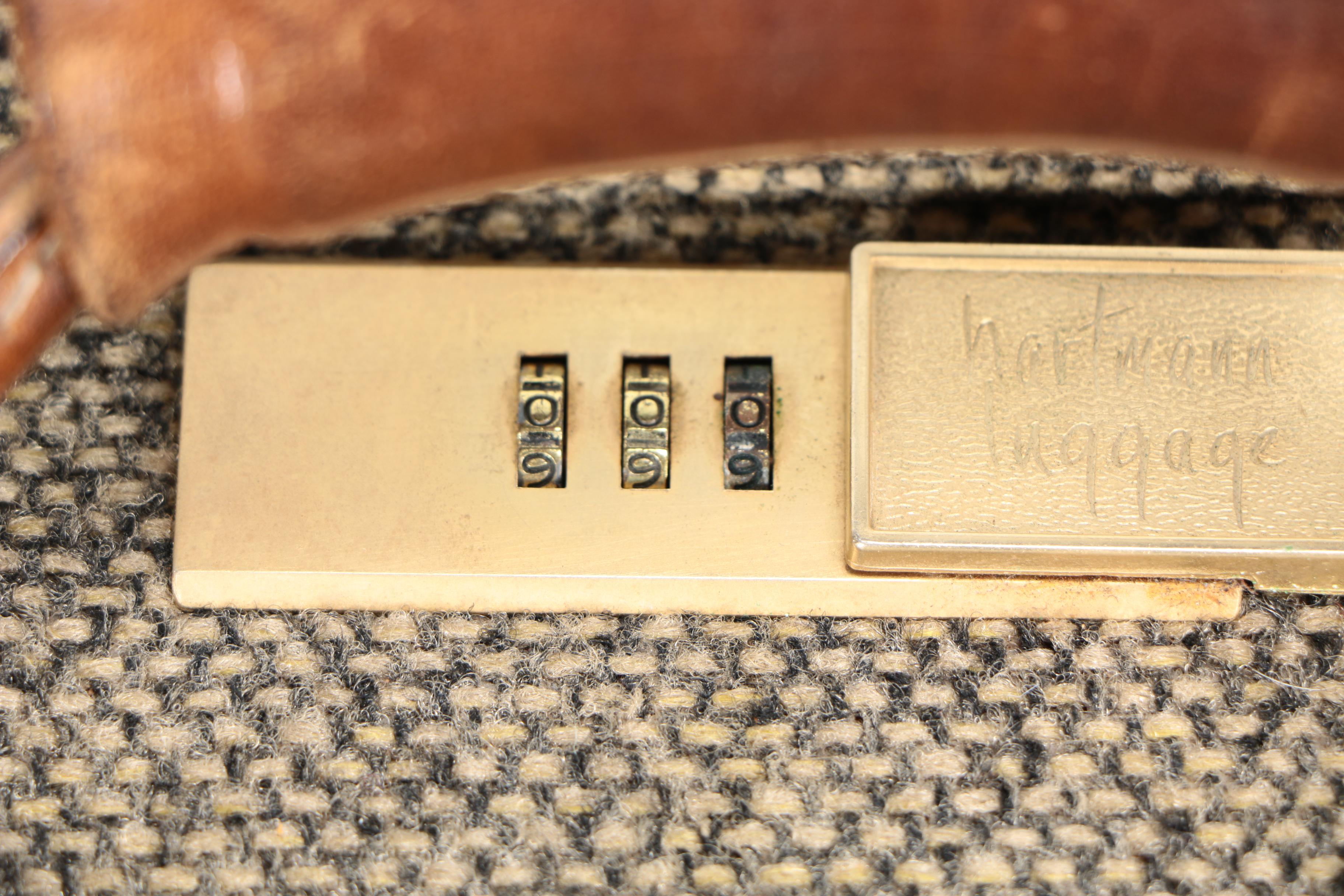 Vintage Hartmann Tweed and Leather Suitcase with Combination Lock Closure