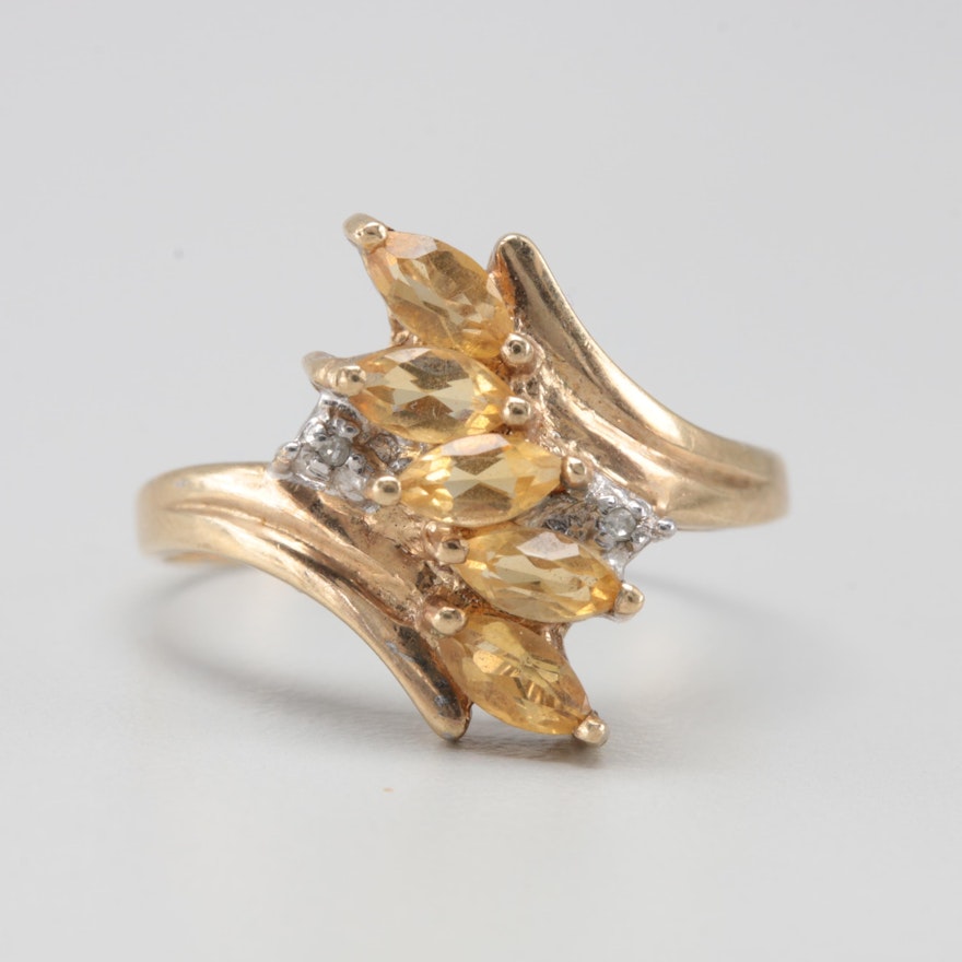 10K Yellow Gold Citrine and Diamond Ring