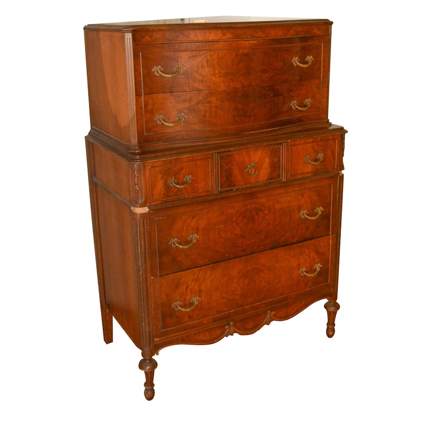 Vintage Flame Mahogany Chest on Chest Dresser