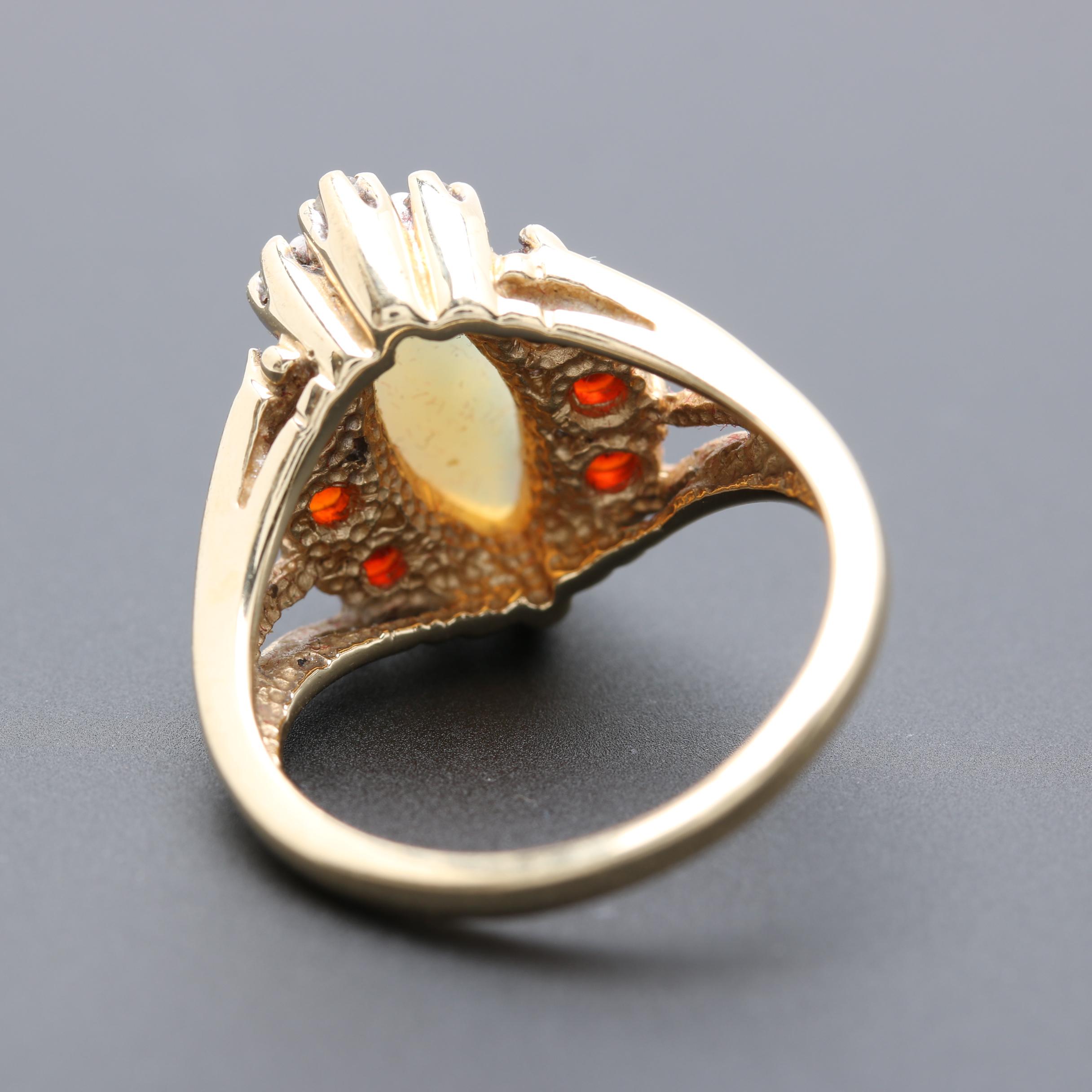 14K Yellow Gold Opal, Garnet and Diamond Ring