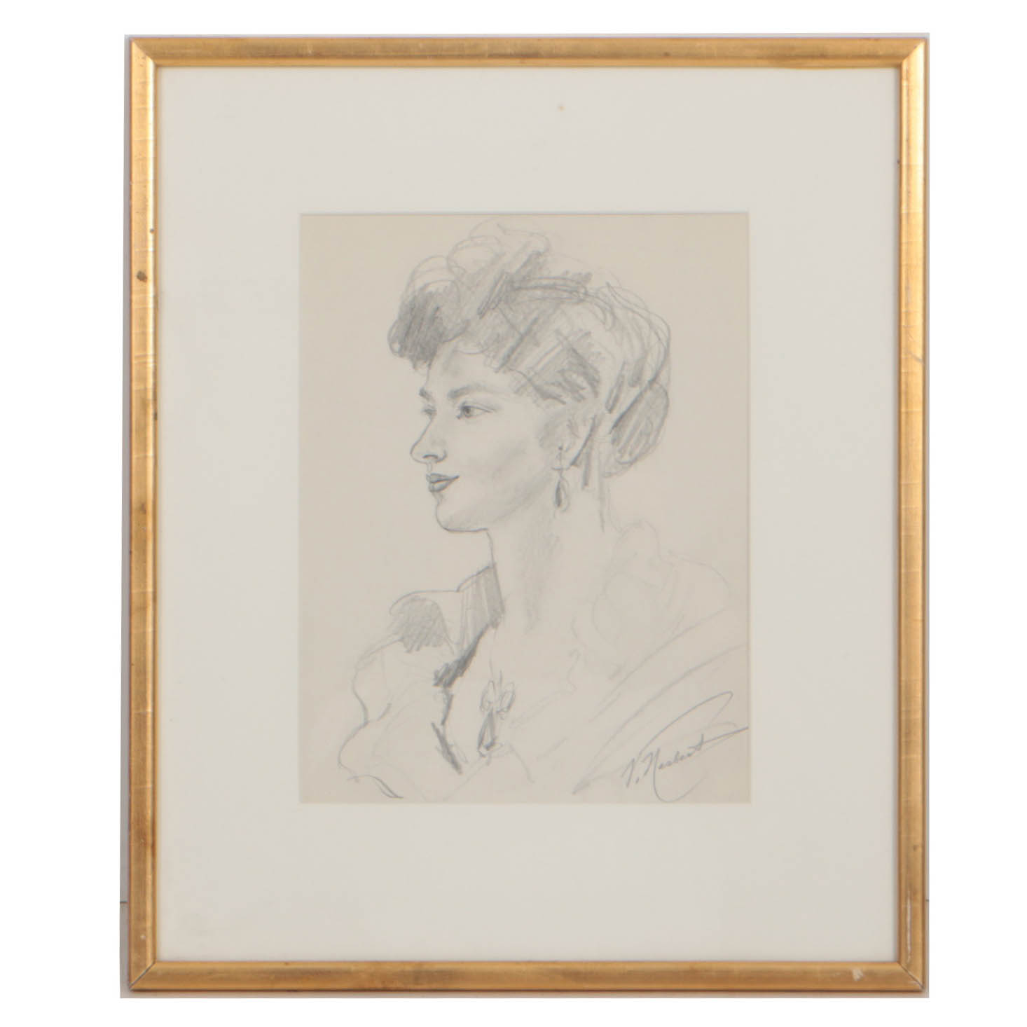 Vincent Nesbert 1950s Graphite Portrait on Paper of a Woman