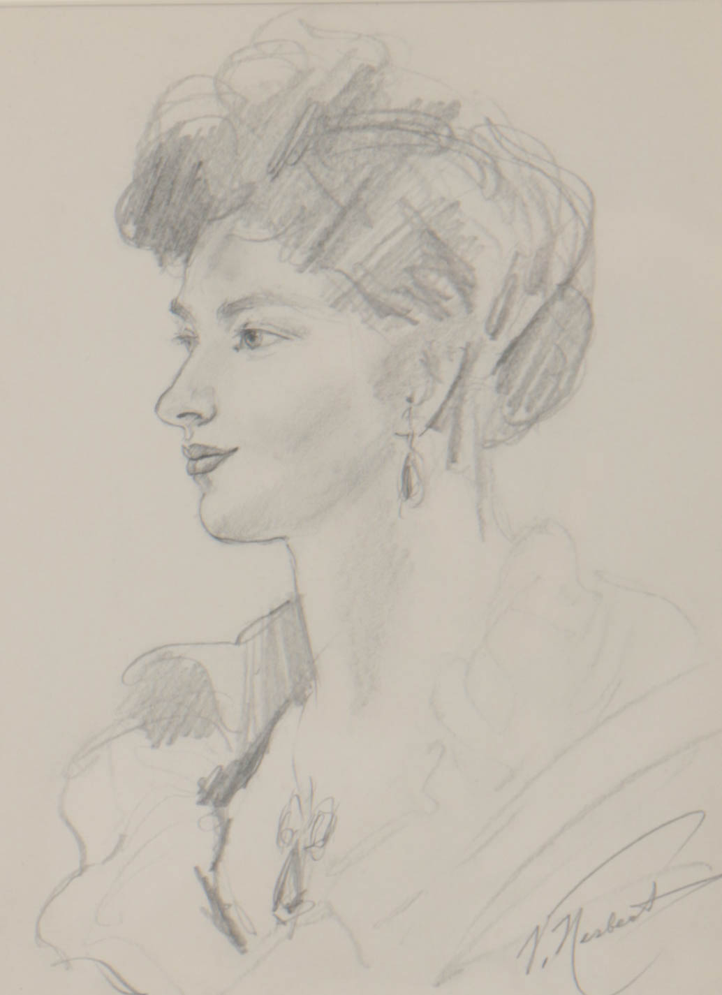 Vincent Nesbert 1950s Graphite Portrait on Paper of a Woman