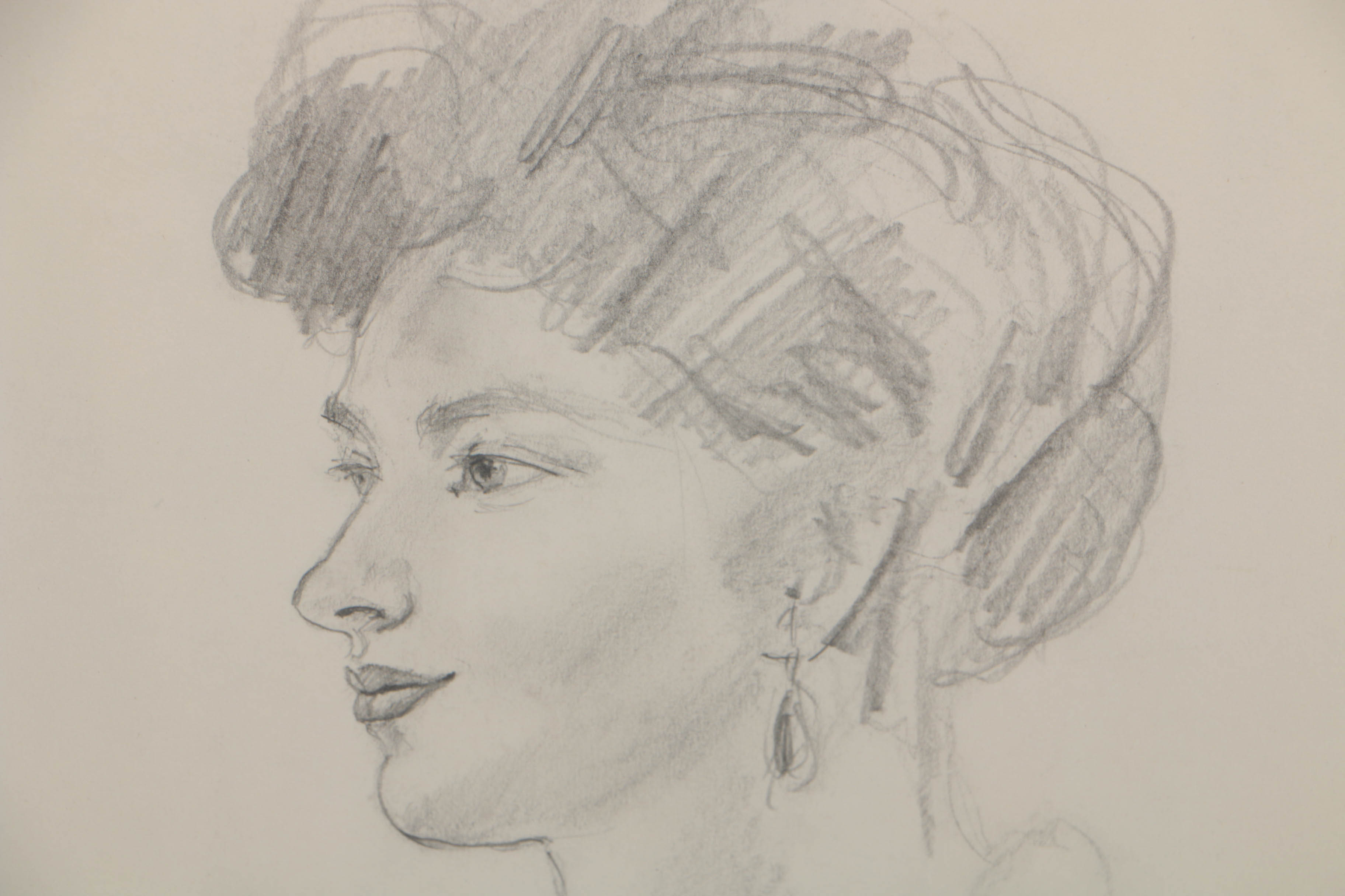 Vincent Nesbert 1950s Graphite Portrait on Paper of a Woman