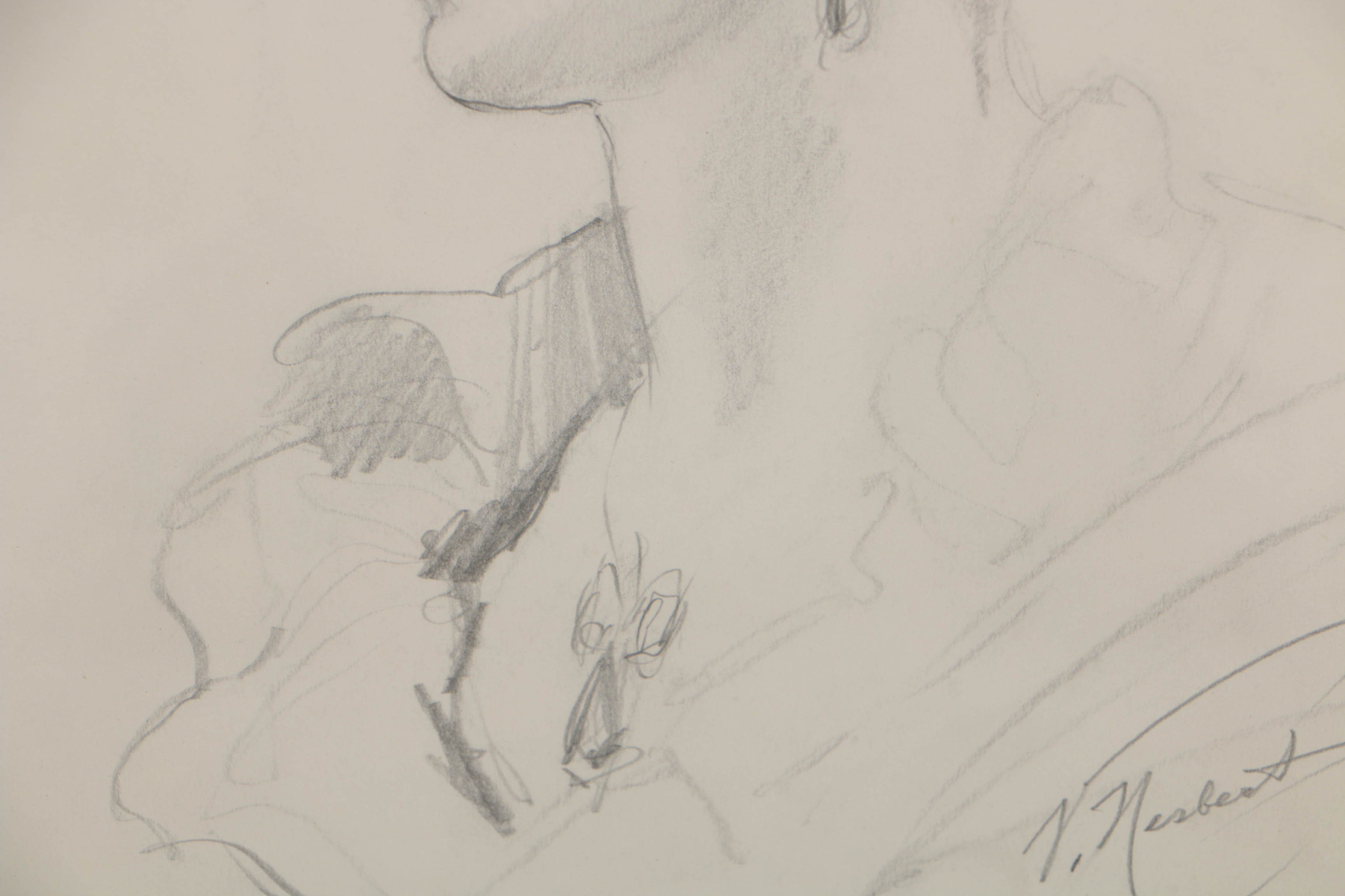 Vincent Nesbert 1950s Graphite Portrait on Paper of a Woman