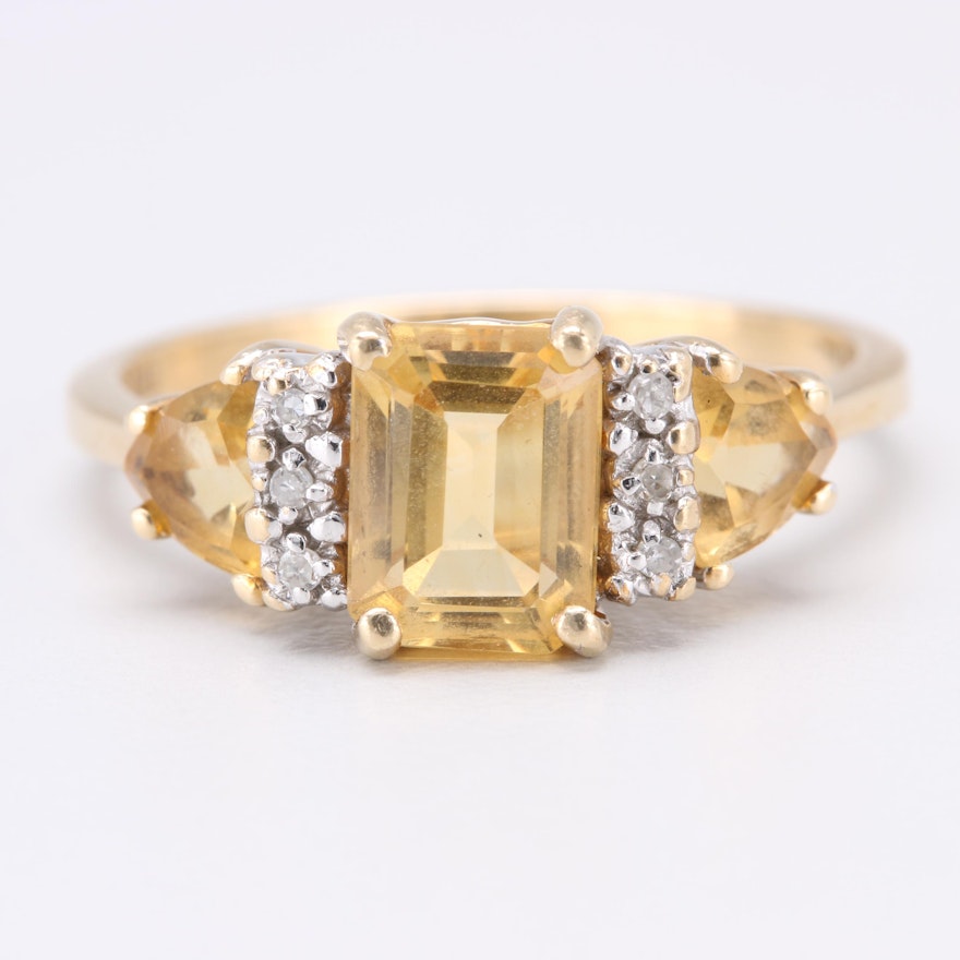 10K Yellow Gold Citrine and Diamond Ring