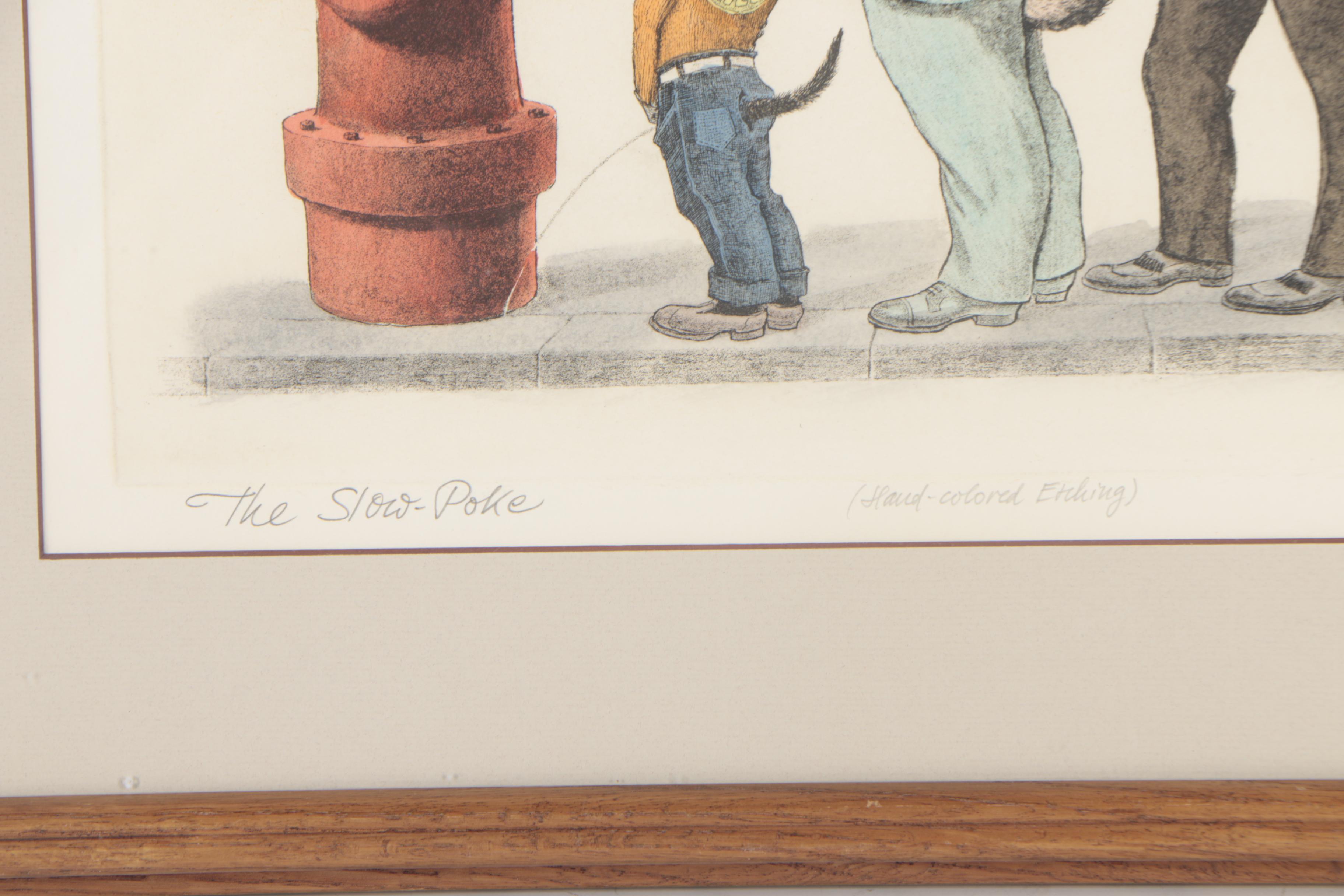 Curt Frankenstein Hand Colored Etching "The Slow - Poke"