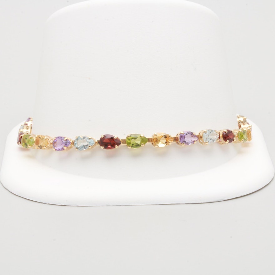 14K Yellow Gold Multi Gemstone Bracelet