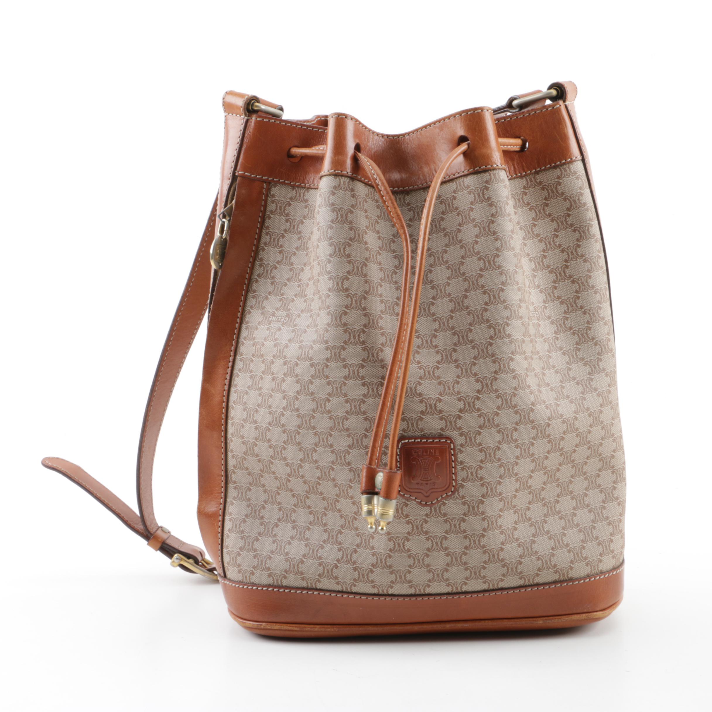 Vintage Céline Coated Canvas and Leather Bucket Bag