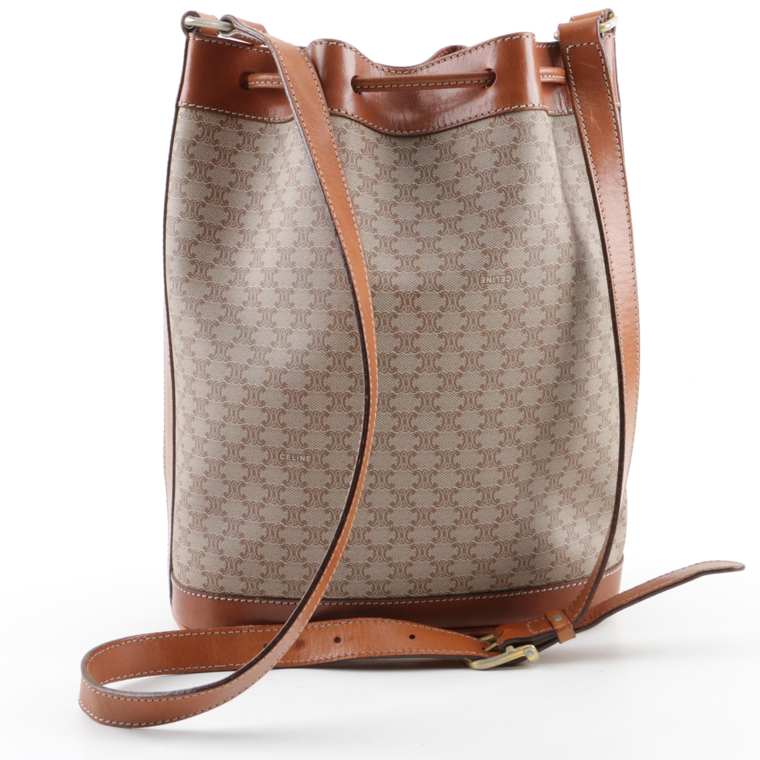 Vintage Céline Coated Canvas and Leather Bucket Bag