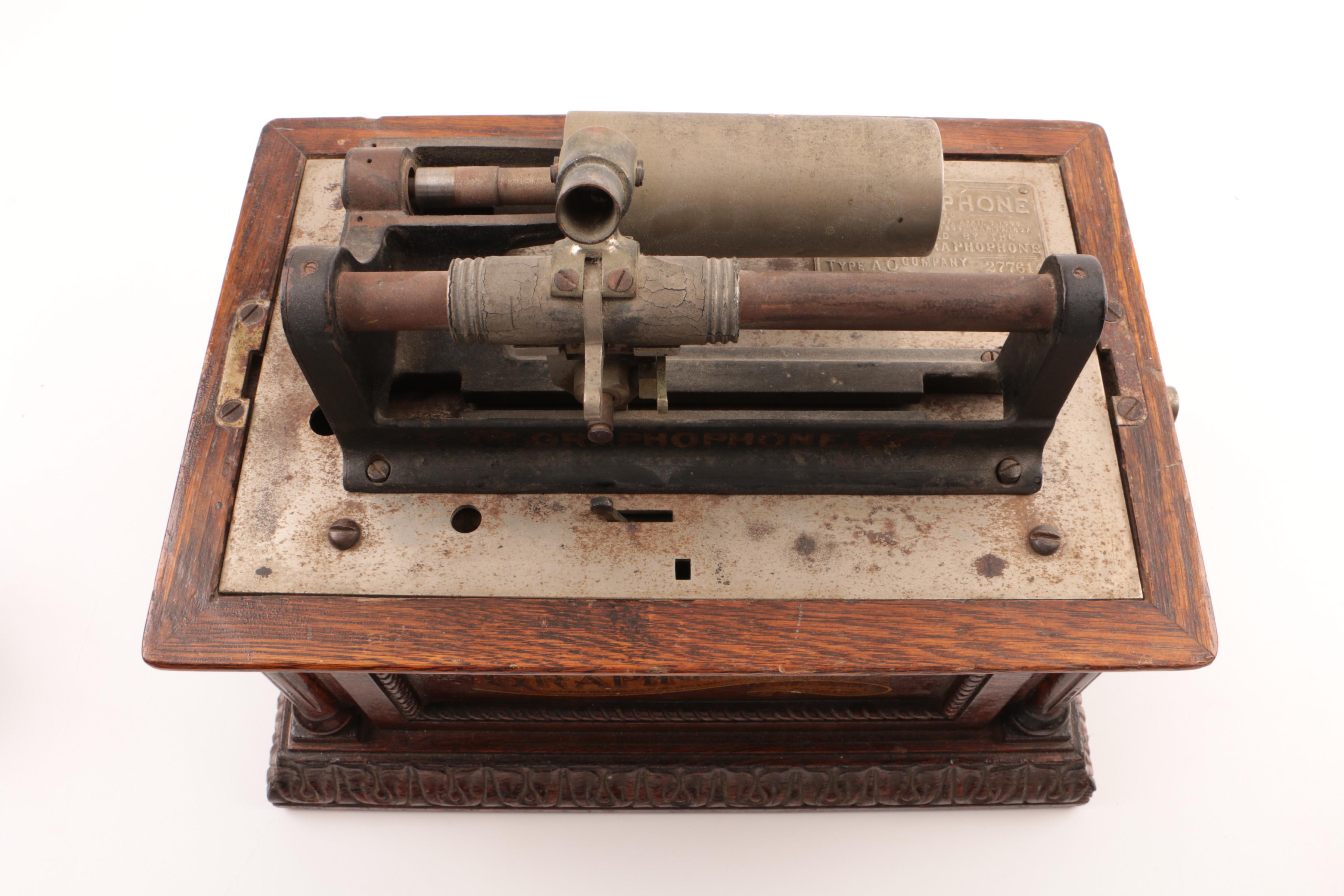 Antique Columbia Graphophone Model Type "AO" in Deluxe Oak Case, Circa 1902