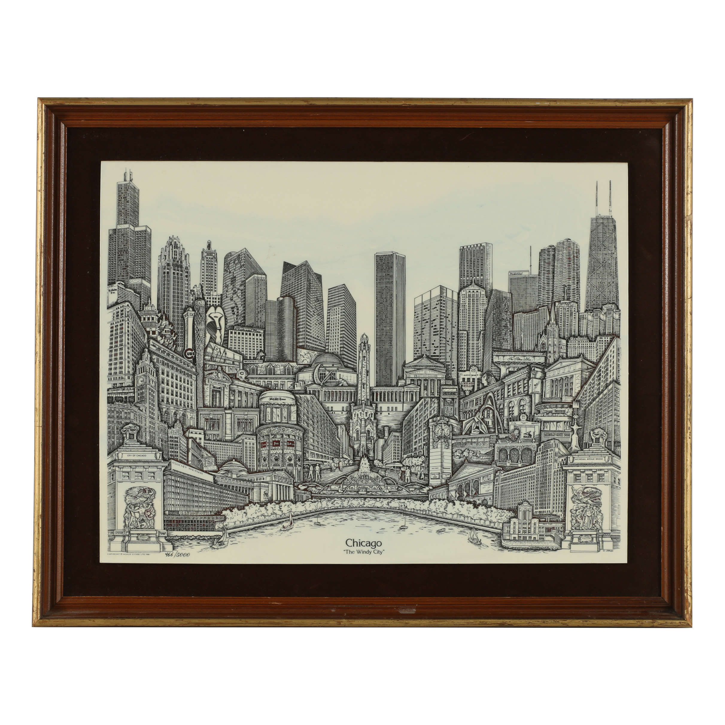 Cultured Marble Etching After D. Larson "Chicago 'The Windy City'"