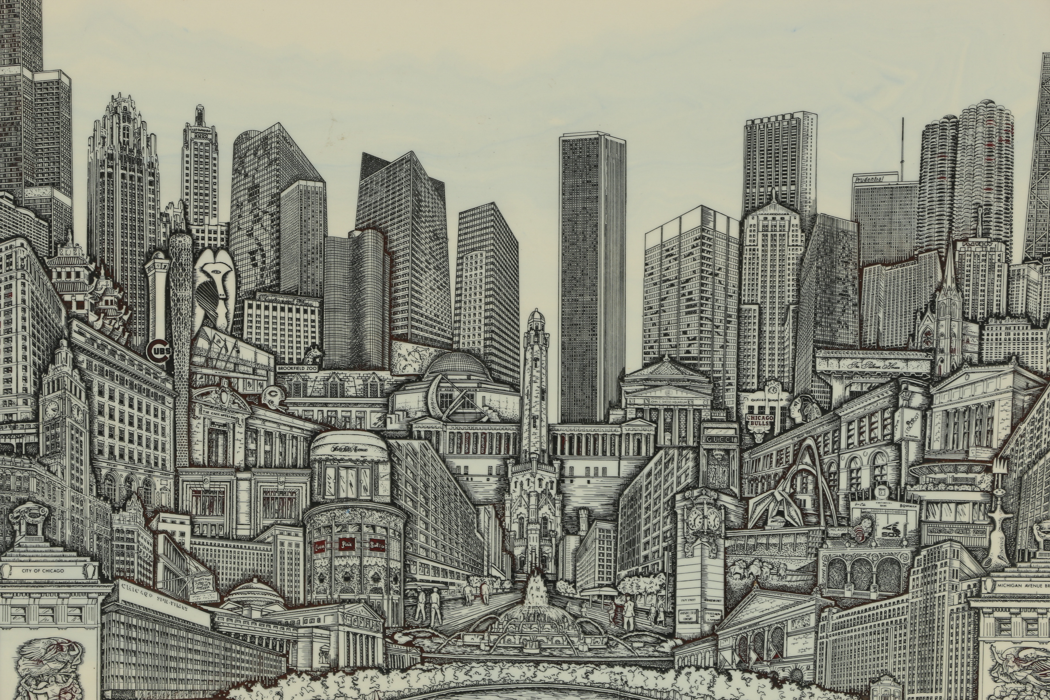 Cultured Marble Etching After D. Larson "Chicago 'The Windy City'"