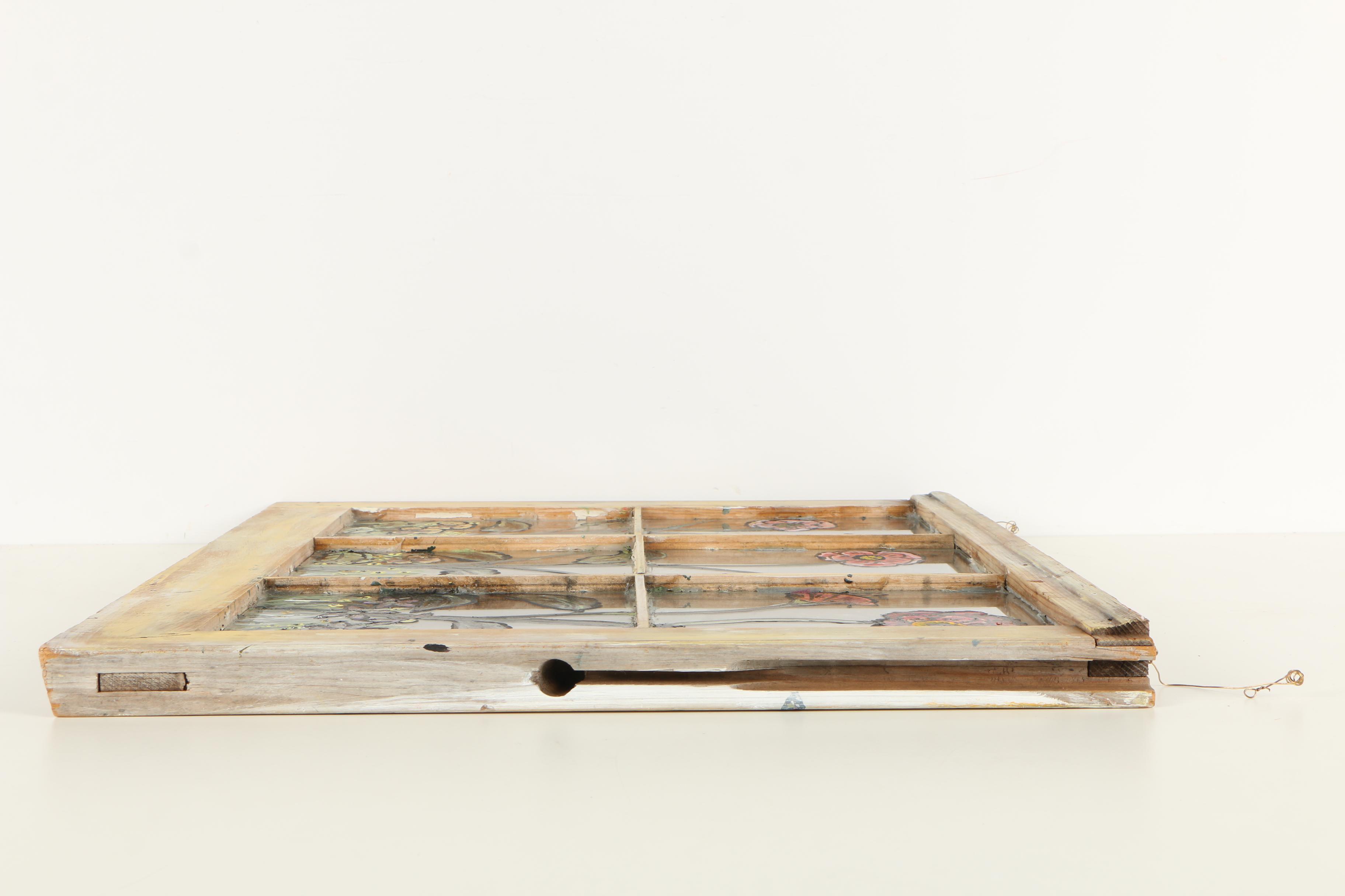 Floral Oil Painting on Glass Paned Window