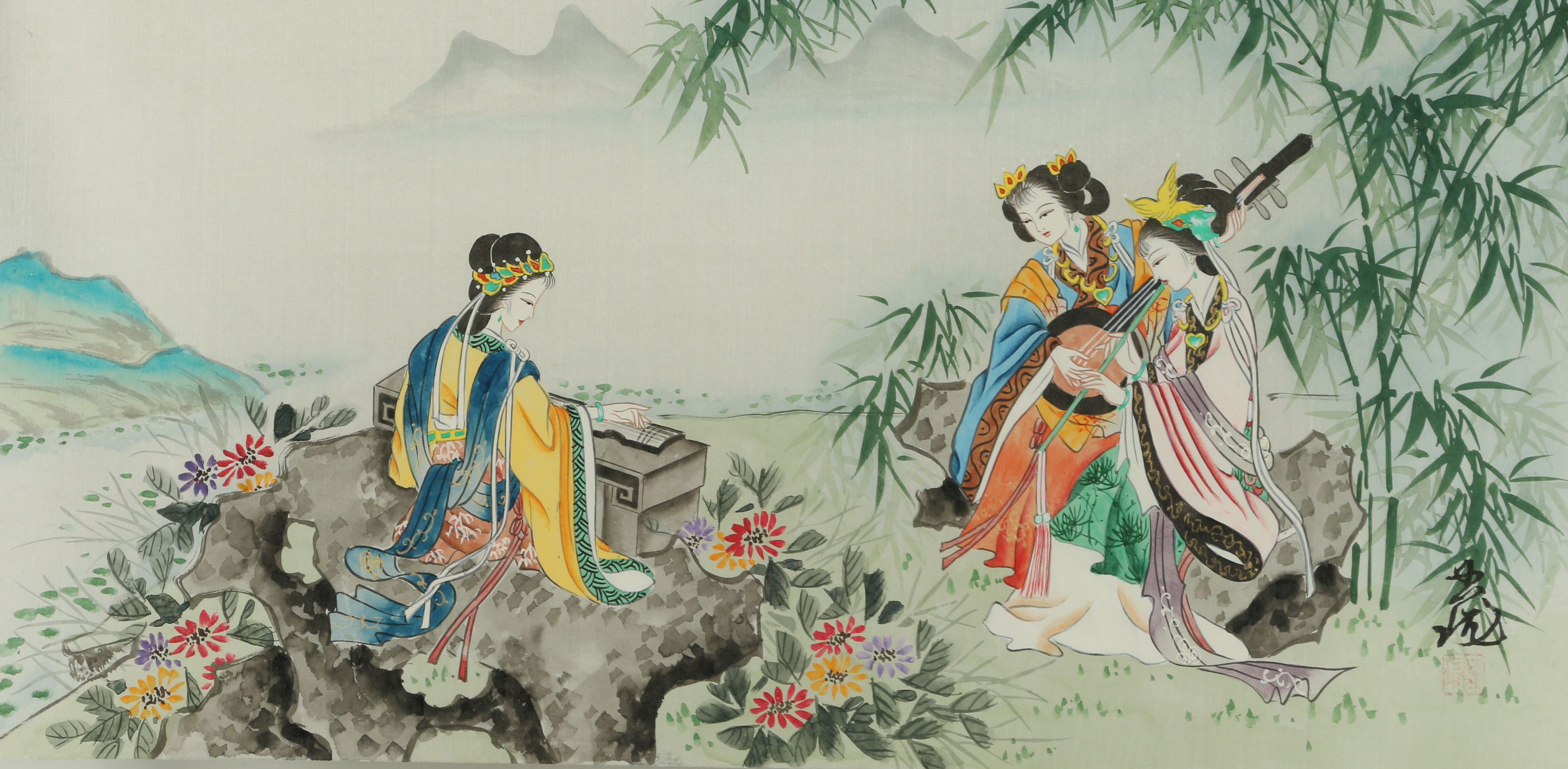 Chinese Gouache Painting on Silk