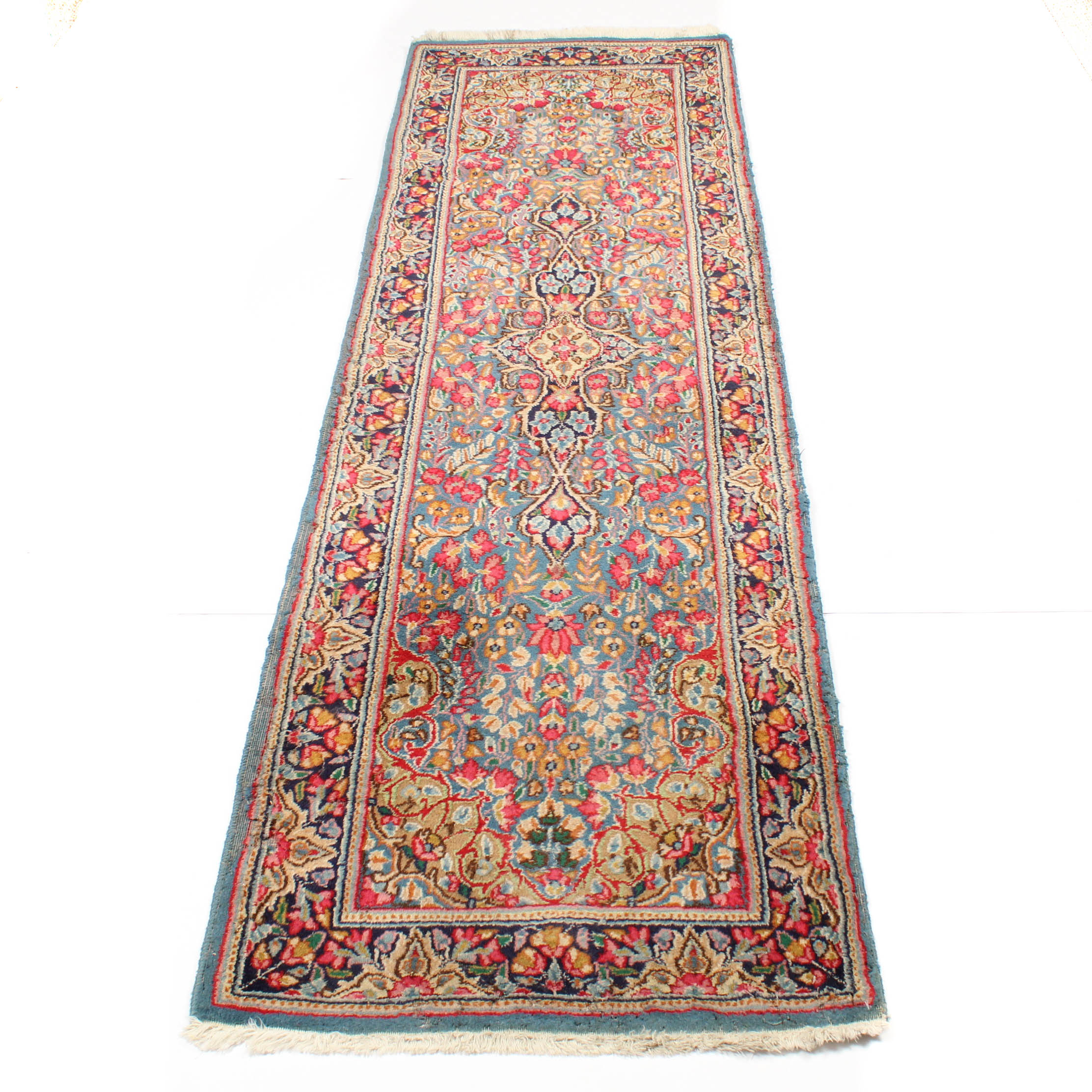 Vintage Hand-Knotted Persian Lavar Kerman Runner