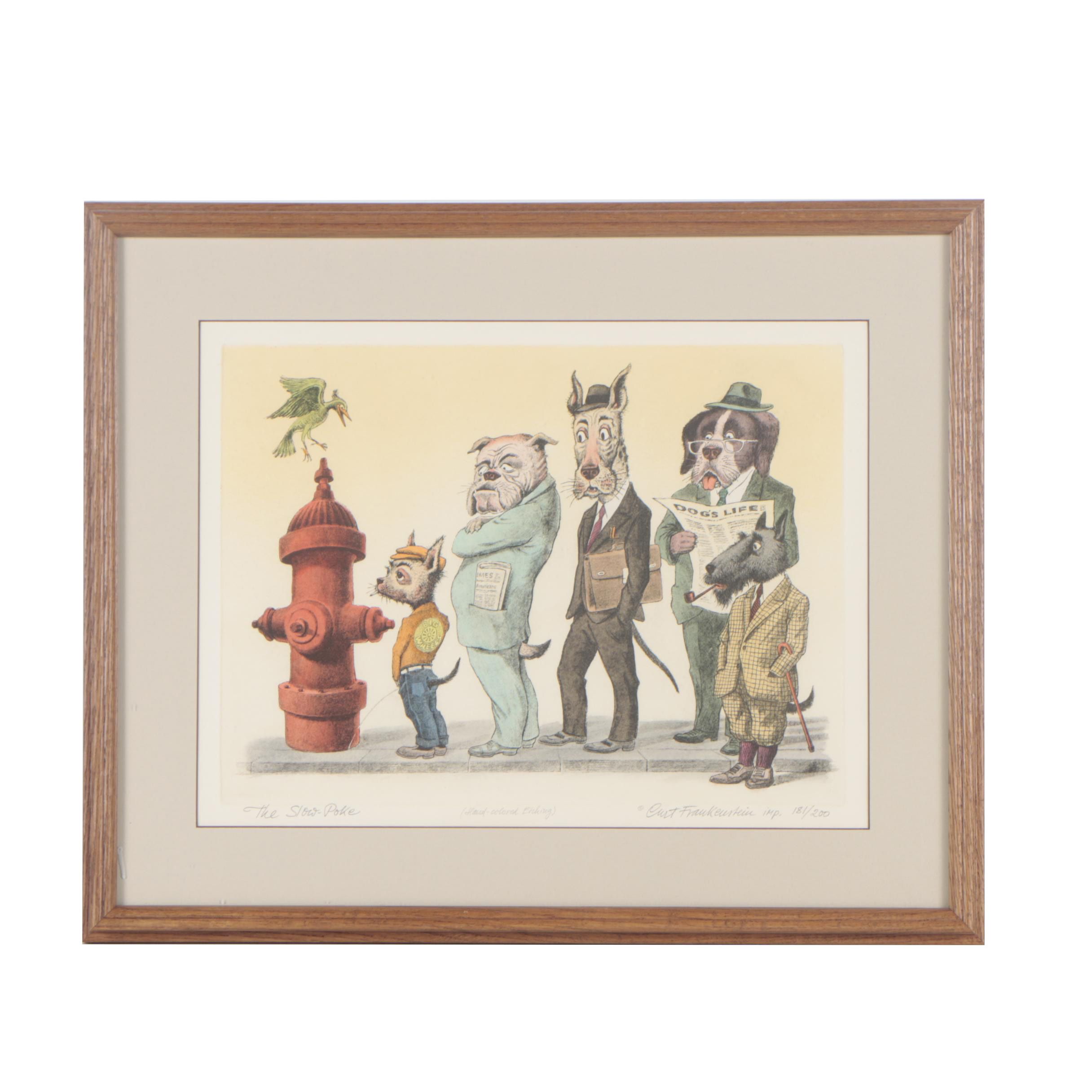 Curt Frankenstein Hand Colored Etching "The Slow - Poke"