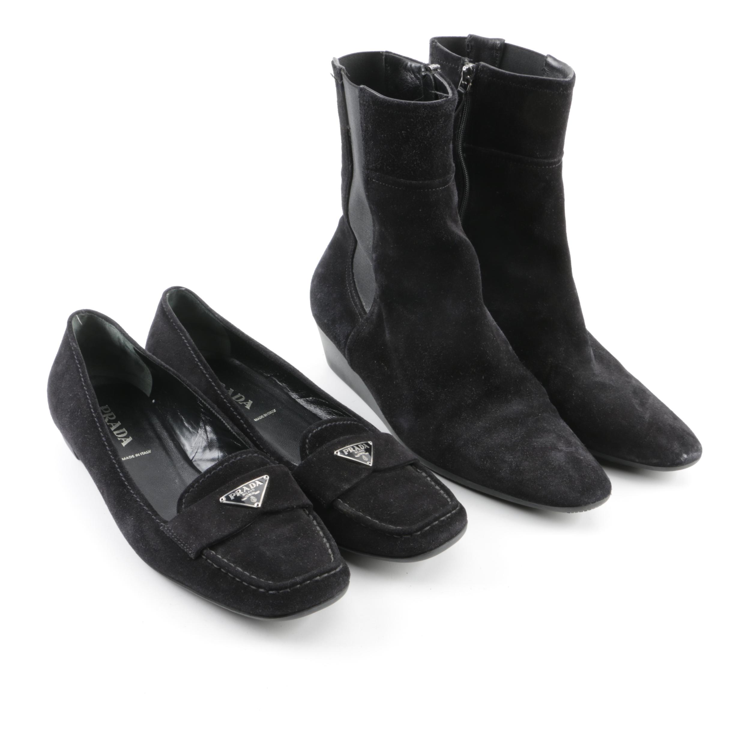 Prada Black Suede Loafers and Boots