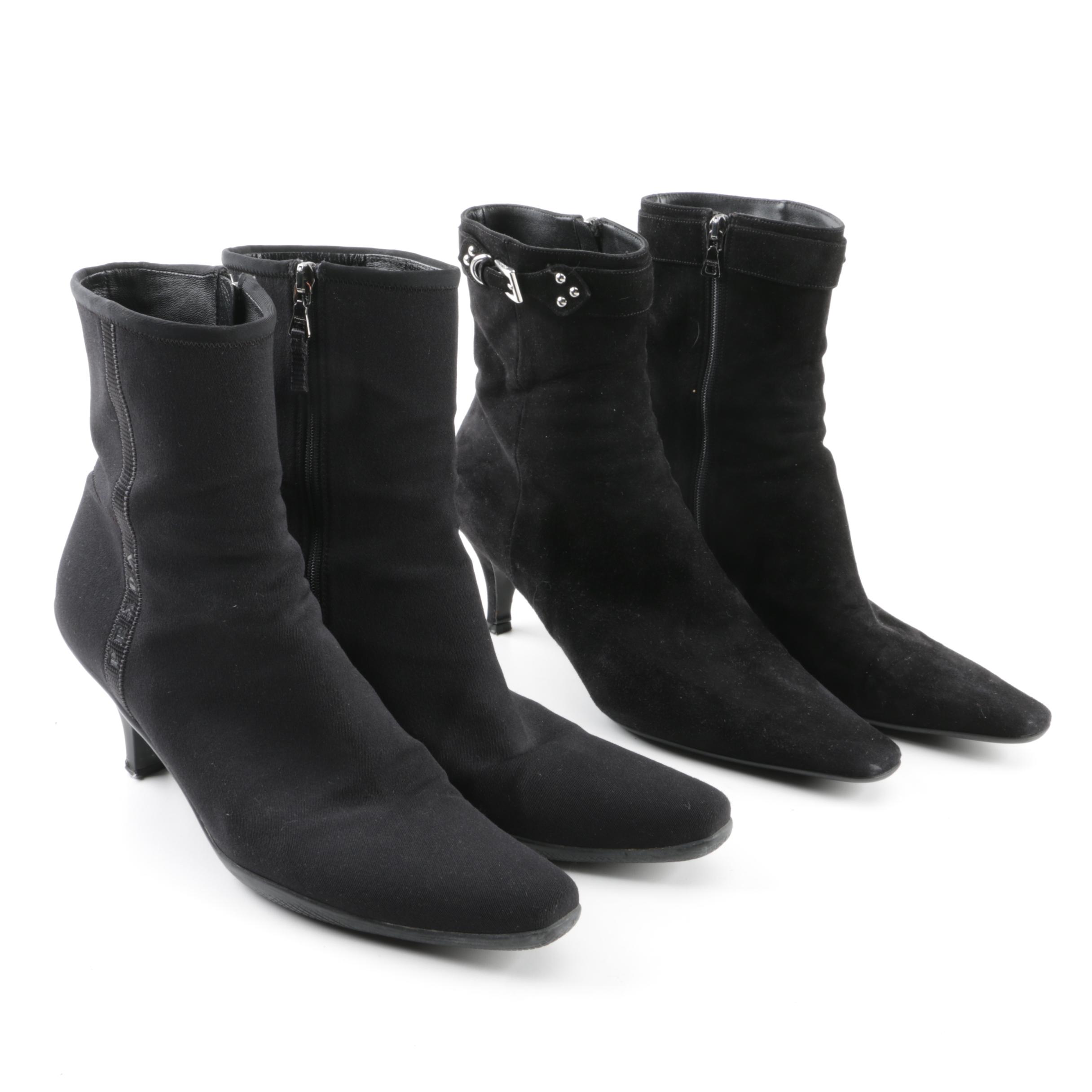 Prada Black Suede and Canvas Boots