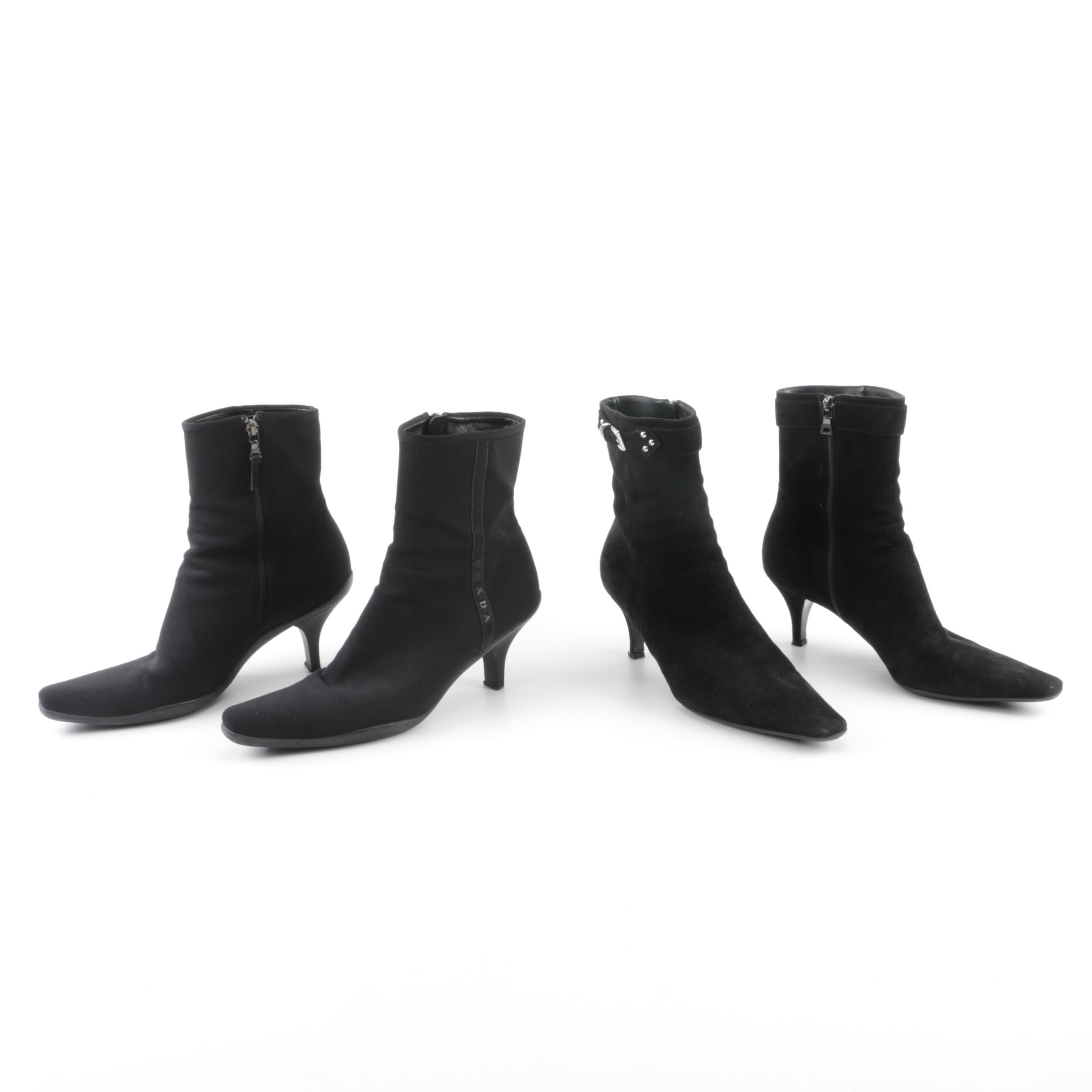 Prada Black Suede and Canvas Boots