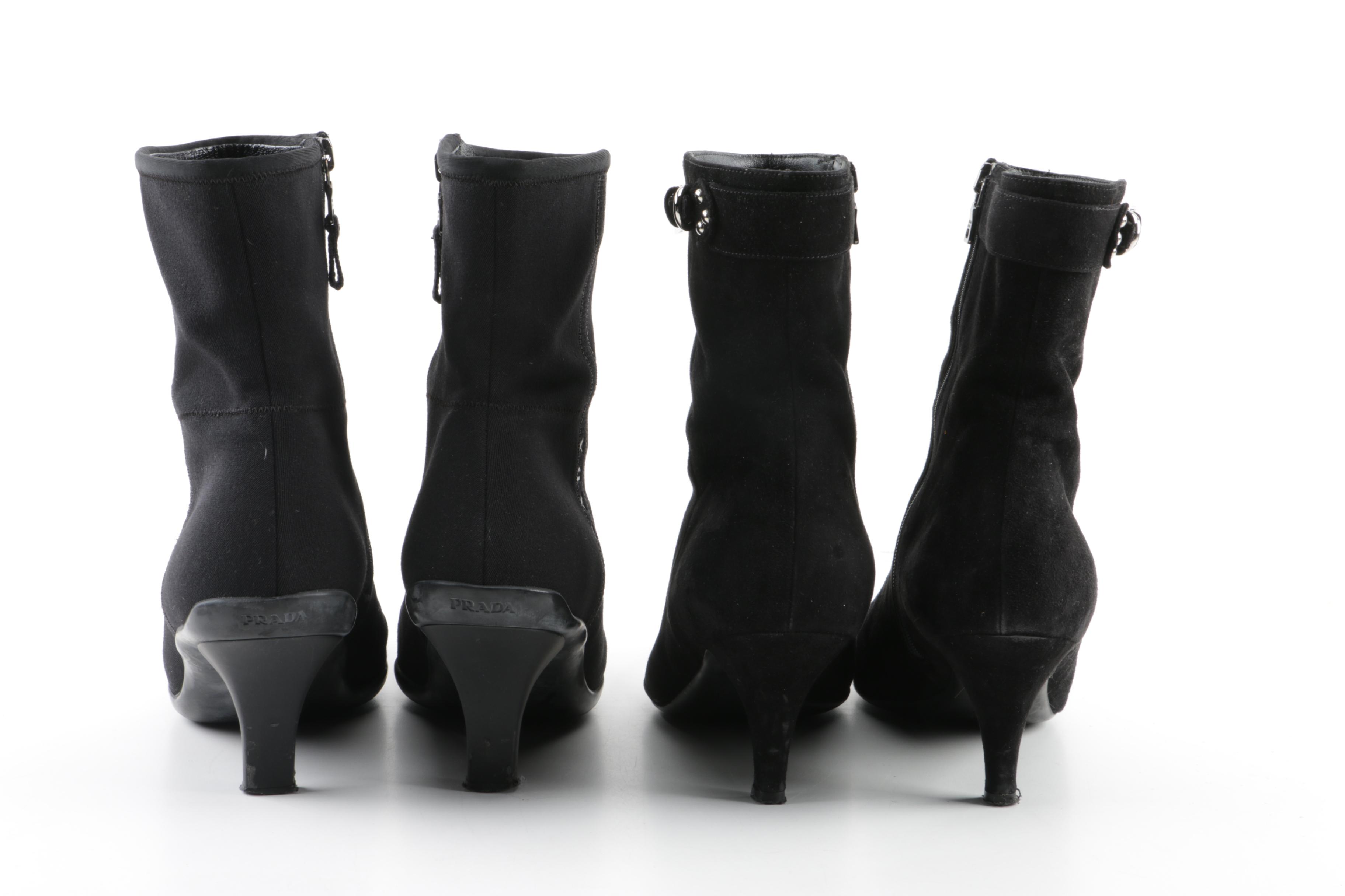 Prada Black Suede and Canvas Boots